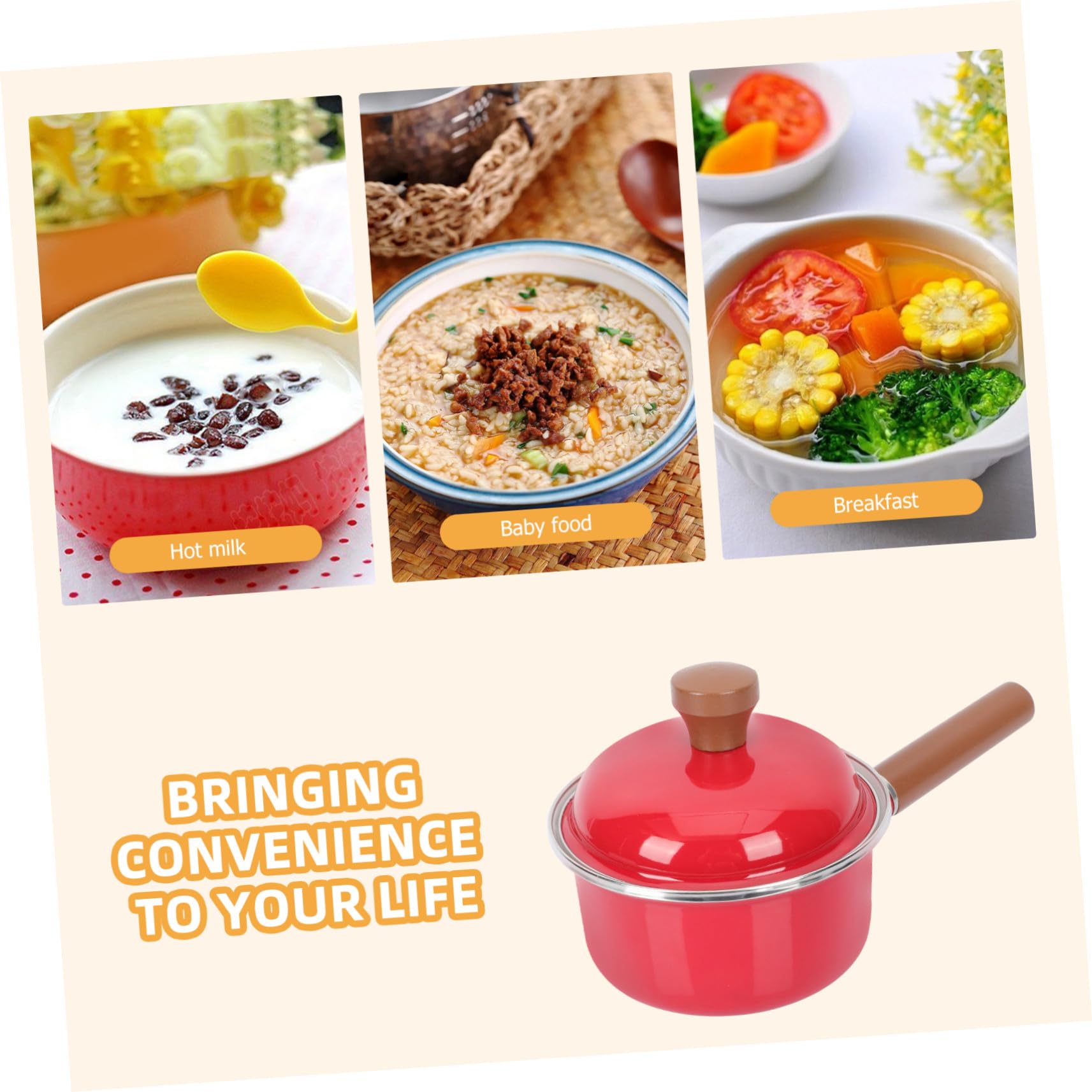 iplusmile Olla De Leche Esmaltada Roja 16 Cm Asa, Material Grueso Antiadherente, Compatible Inducción y Gas, Para Cocinar Leche y Alimentos Infantiles, Utensilio De Cocina Práctico