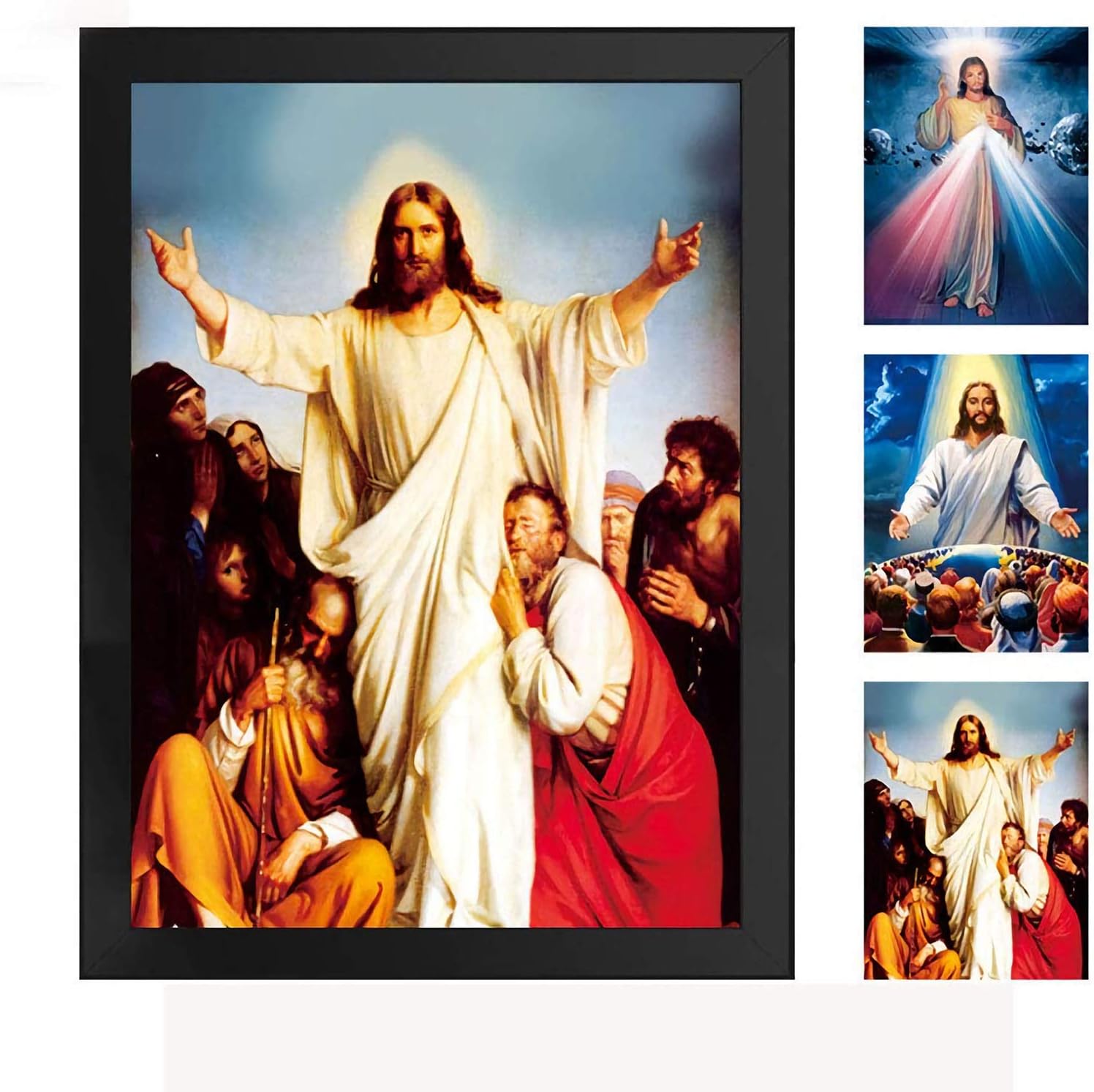 The Divine Mercy Jesus Christ 3D Poster Wall Art Decor Framed Print -lenticular Technology Artwork-Multiple Pictures in One - | 13.5x17.4 Inchs |