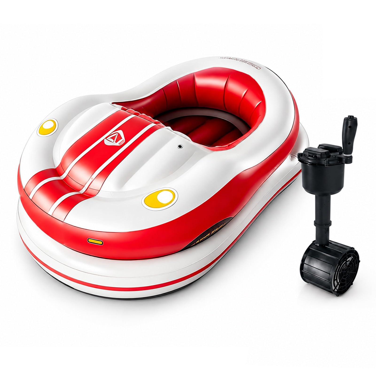 Bateau Bumper Électrique de Piscine, Flotteur Gonflable Motorisé de Piscine Red | Propulseur de 46W, Direction à Joystick 360°, Support de 265 lb pour Adultes, Fêtes de Piscine et Lacs Calmes