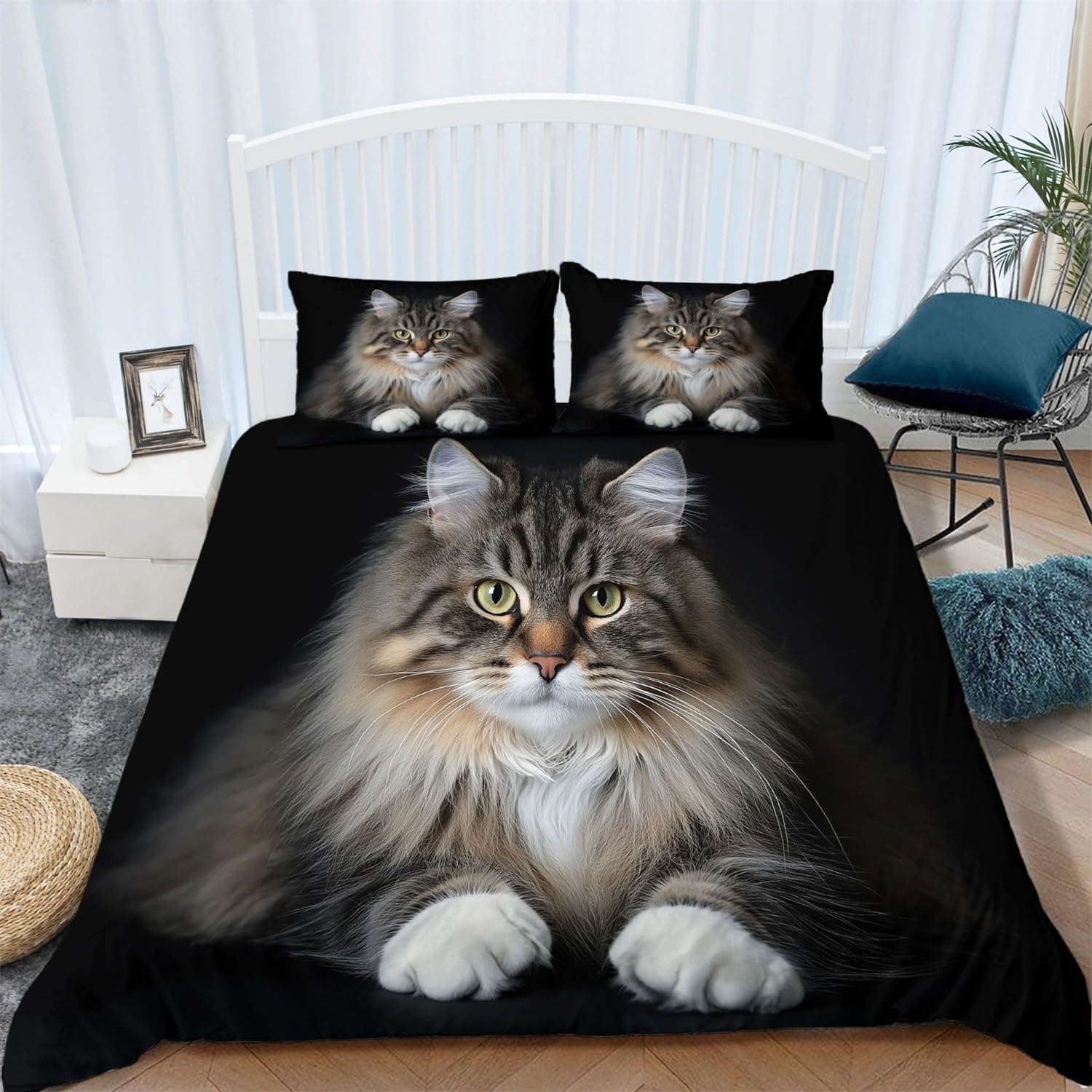 Housse de Couette 280x260 Chats Tigrés Parure Lit 2 Personnes F-3205