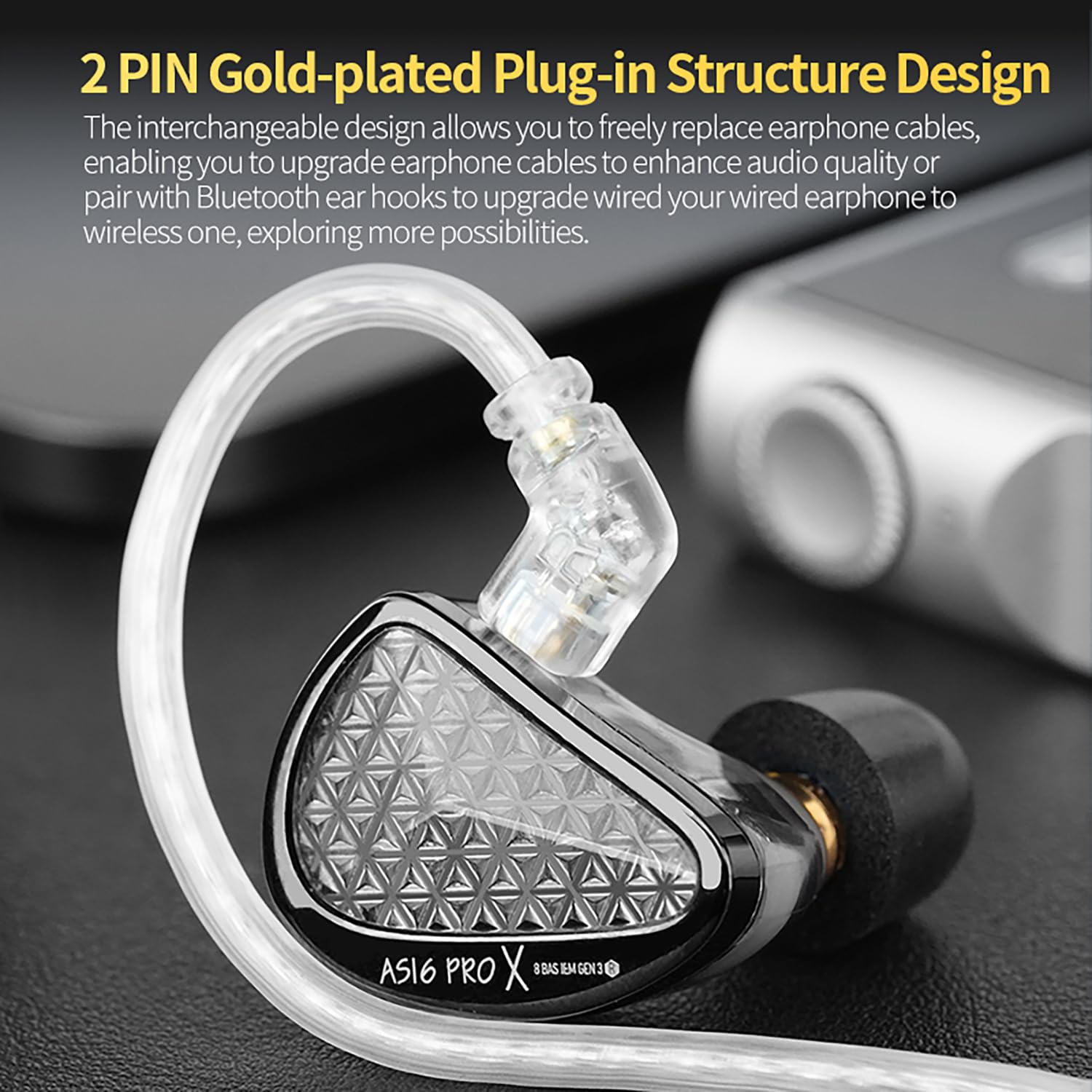 KZ AS16 PRO X - Auriculares intraurales con monitor de oído, auriculares HiFi para juegos, 16BA, armadura equilibrada, controladores IEM, para músicos, cantantes, audiófilos, DJ, bateristas