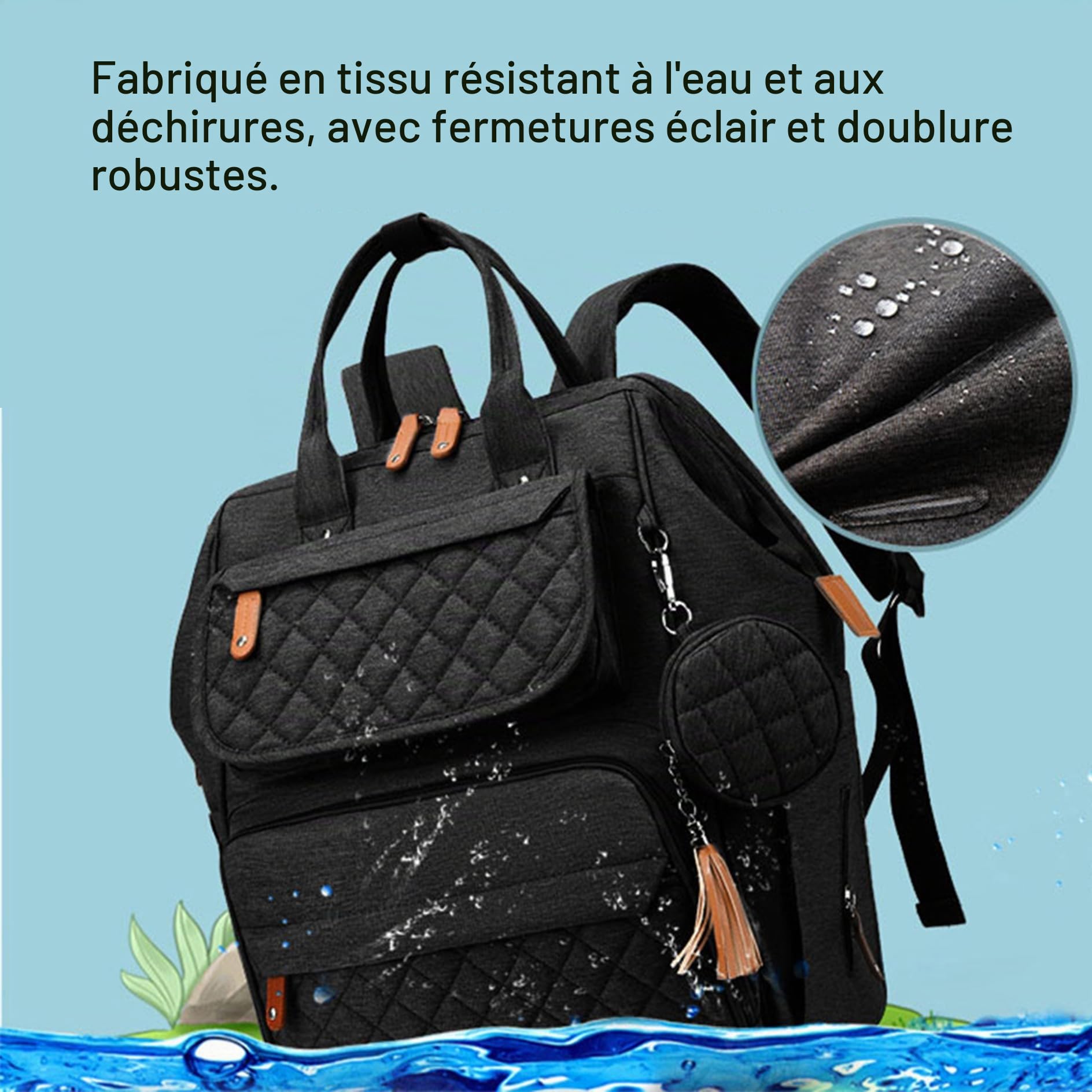 Grand sac à dos à langer pour bébé - Avec matelas à langer portable - Multifonctionnel - Pour maman et papa