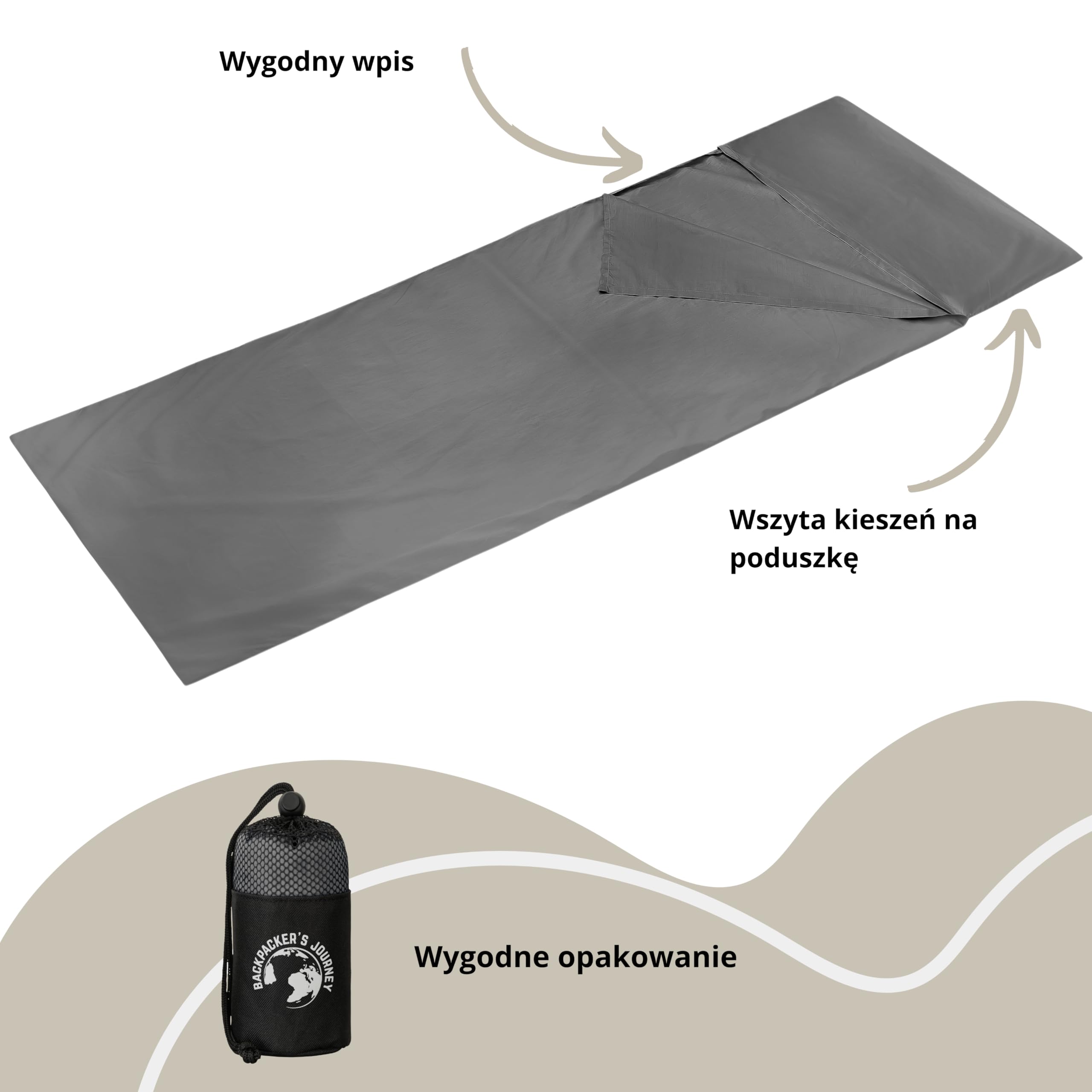 Backpacker's Journey Ultralekki śpiwór do spania (tylko 225 g) ze 100% bawełny. Higieniczny śpiwór bez zamka błyskawicznego (brak mocy cieplnej)