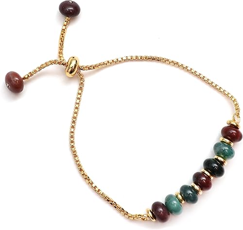 Vista 133 de Gempires - Pulsera de cuentas redondas naturales, chapada en oro amarillo de 14 quilates, joyería hecha a mano, pulseras ajustables para mujer