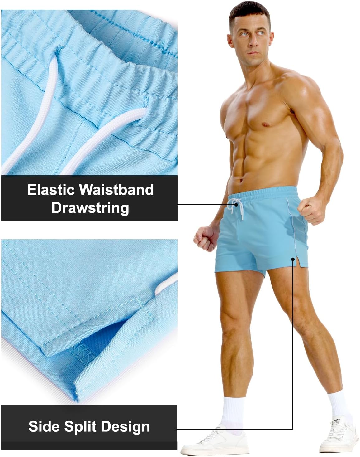 Mens Athletic Sweat Shorts 3 Inch Cotton Soft Casual with Pockets Gym Workout Running Short - Image 3