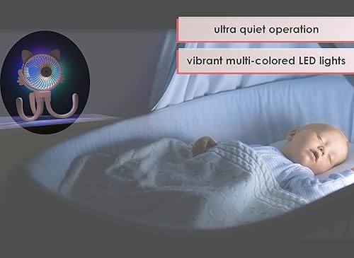 Miniatura 5 de Ventilador portátil para cochecito de bebé, ventilador USB recargable de mano y clip, accesorios para cochecito con luz nocturna (rosa)