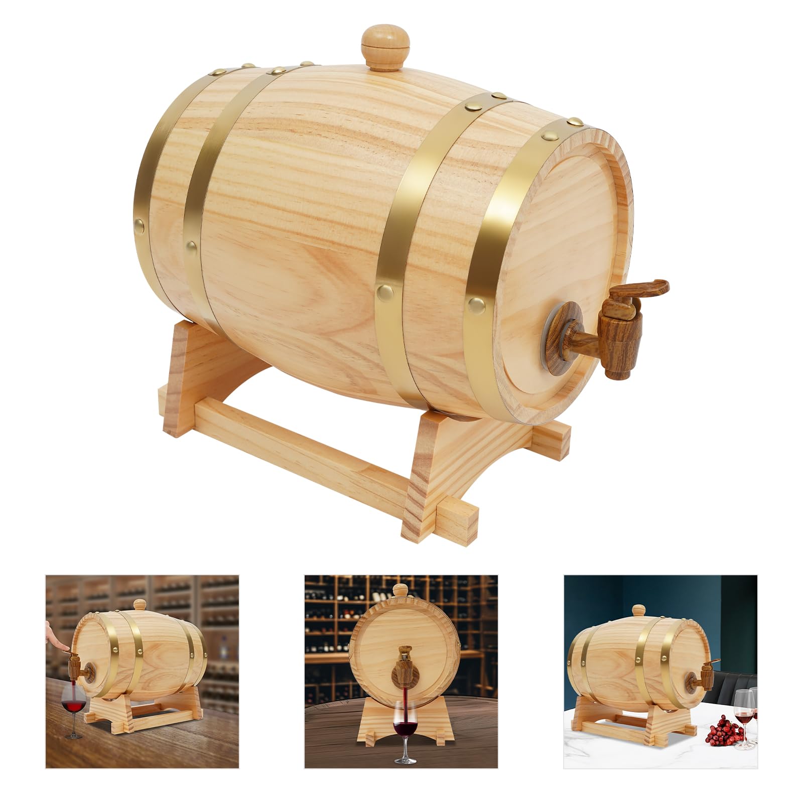 Barril de madera para vino, barril de vino, 3 litros, con grifo para casa, bar, fiesta y banquete.