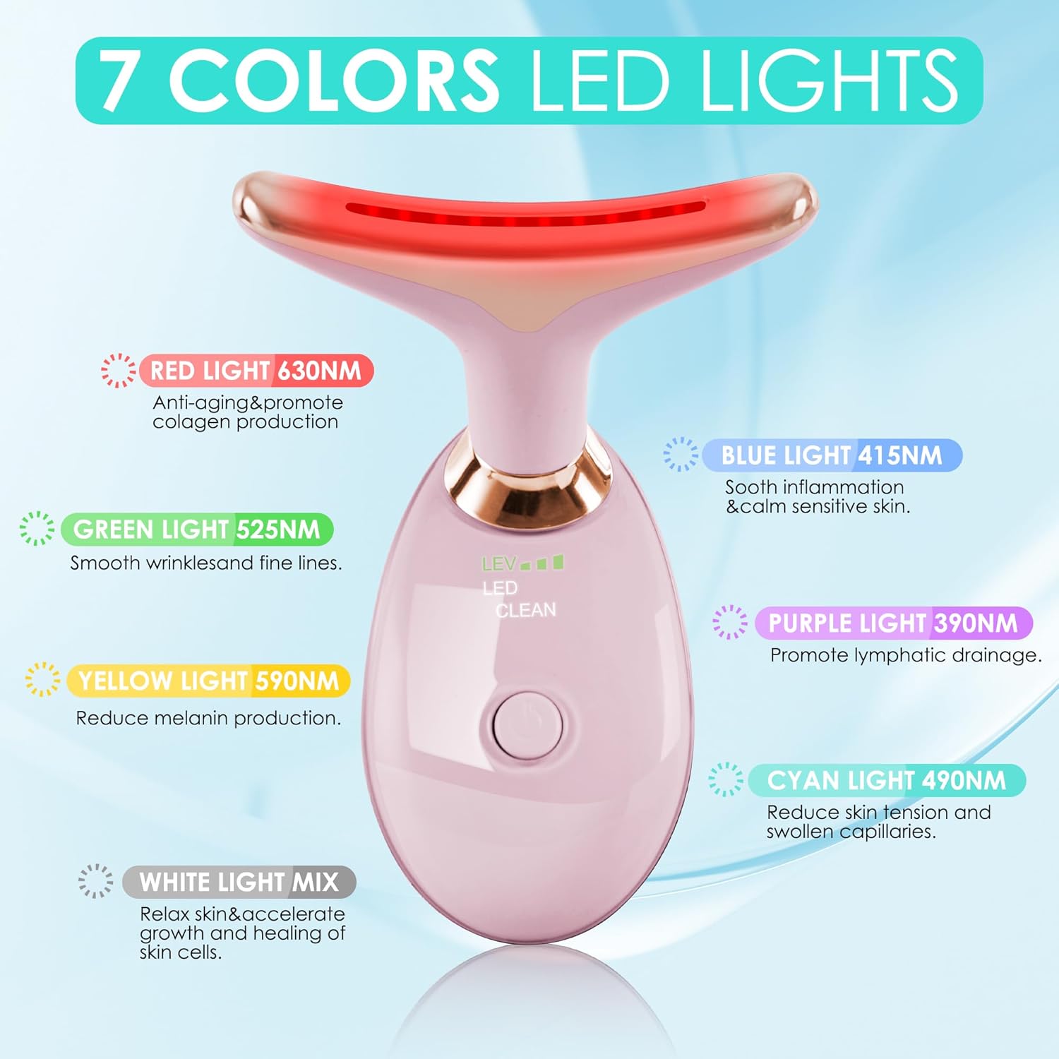 Facial Massager Red-Light-Therapy-for-Face and Neck, Face 𝖲 culpting Wand with 7 Color - Birthday, Christmas, Mothers Day, Valentines Day Gifts for Her Women Mom Best Friend Wife Teacher (Rose Gold) - Image 2