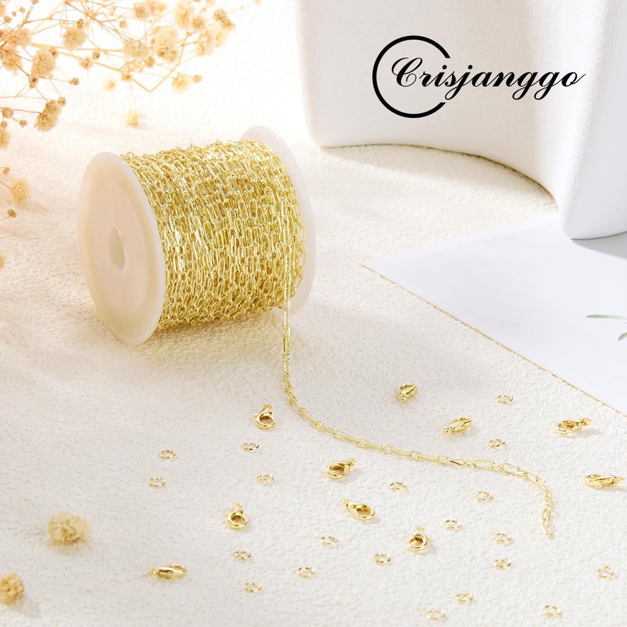 Crisjanggo 32.8 Feet Gold Paperclip Chains for Jewelry Making 14K Gold Plated Brass Jewelry Making Chains Roll Bulk for Bracelet Women DIY Craft Chain - Image 4