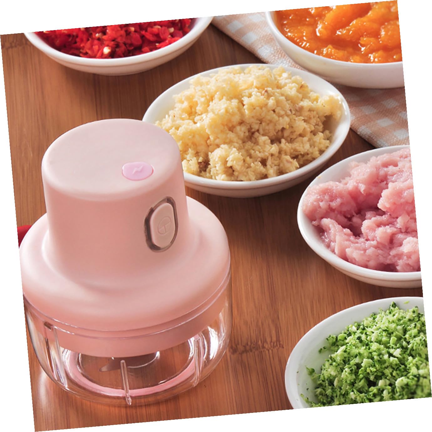 SOLUSTRE Tritatutto Elettrico da Cucina Multifunzione 1 Pezzo Capacità 250ml Motore ad Alta Potenza Utensile per Aglio e Verdure Rosa