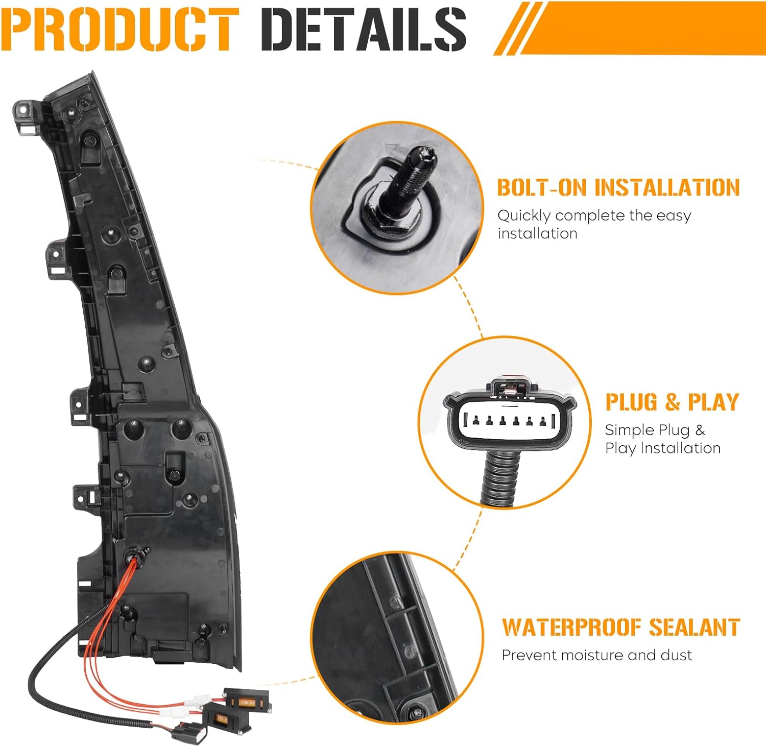 Full LED Tail Lights Assembly Fits for GMC Yukon/Yukon XL 2015 2016 2017 2018 2019 2020, Rear Taillights Lamps with 6 Holes Plug, Left Driver and Right Passenger Side, Black Housing Smoked Lens