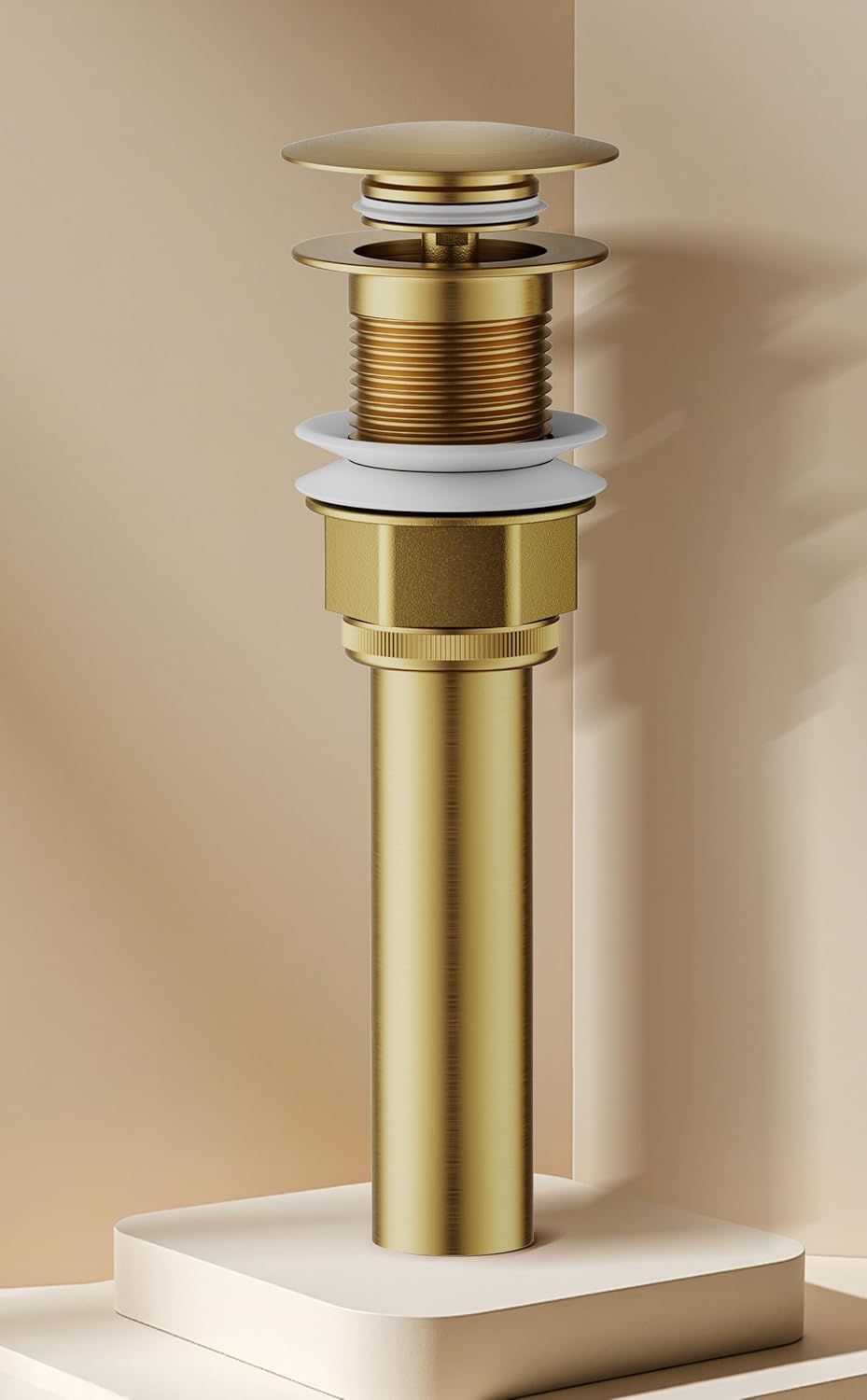 Bathroom Sink Drain with Strainer Basket and Pop-Up Drain Stopper Set (Gold, Without Overflow)