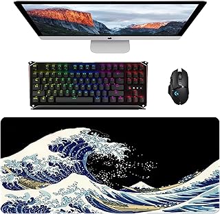 Naapesi Large Gaming Mouse Pad, XXL Mouse Mat, Anti-Slip Rubber Base Keyboard Pad Table Mat, Wave Computer Keyboard Desk Mat for Gamer Office Home MacBook PC Laptop Desk, 900 * 400 * 3 mm (L-194)