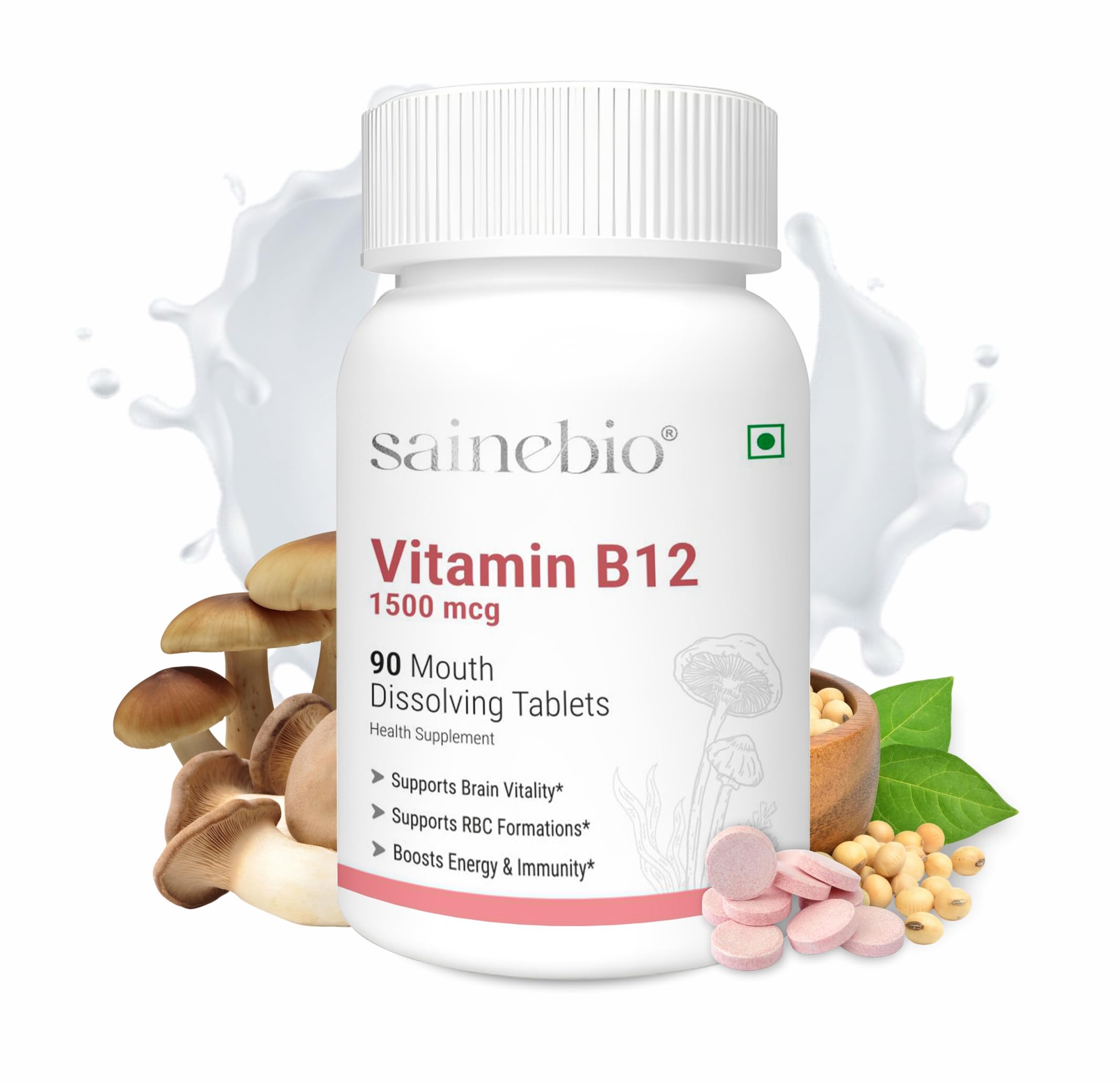 Sainebio Vitamin B12 1500 mcg Tablets with L-Methylfolate, B6 & D3 – Active B12 Methylcobalamin – Energy, Nerve & Brain Support – Vegan-Friendly Fast Absorbing Mouth Dissolving Supplement – Delicious Mango Flavor 90 Tablets - Pack Of 1.-image-29