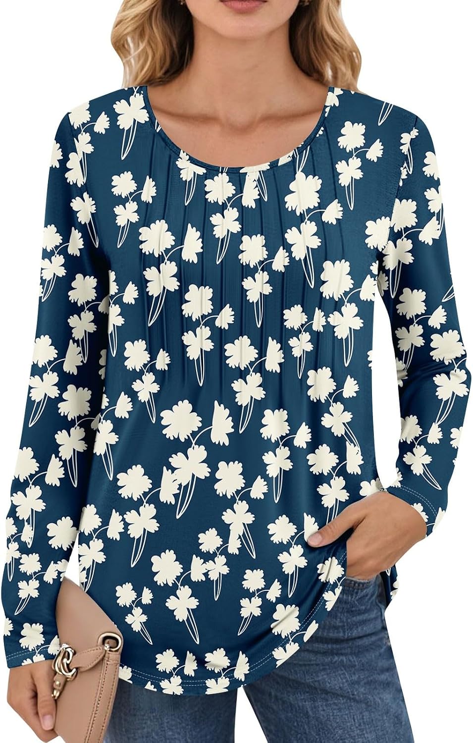 Womens Color Block Tops Trendy Print Crewneck Long Sleeve Blouse Casual Contrast T Shirts Fall Slim Fit Basic Tee