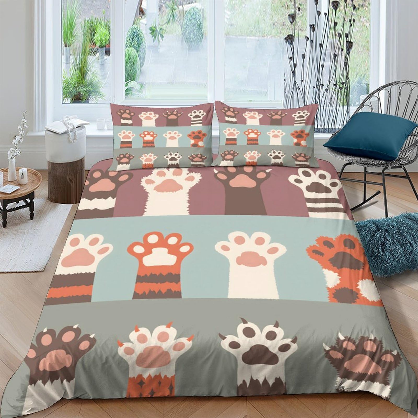 Ctjqhvkz Style-10 3D Printed Cat Paw Fitted Sheet Microfiber Soft Anti-Slip Cartoon Animal Bed Cover For Bedroom Dorm Mattress Protection Decor Single（135X200cm）