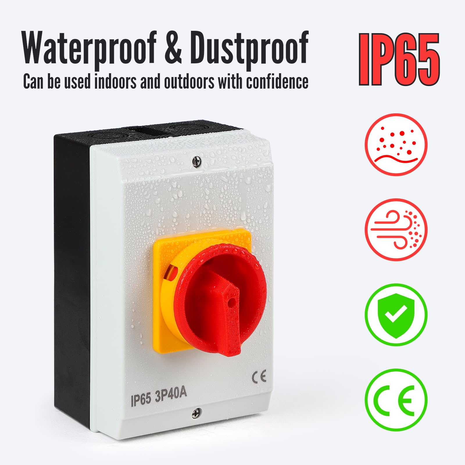 SWAWIS 40A Interrupteur Principal 3 Pôles, Interrupteur Rotatif avec Boîtier pour Connecter Interrupteurs et Séparer Petits Circuits, IP65