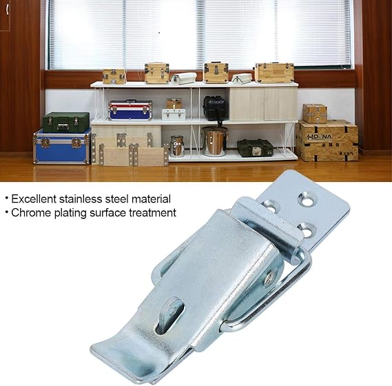 4 Pack Stainless Steel Tension Clasp Lever Clasp Spring Toggle Latch Hasp Catch Clamp Clip Cap Lock for Toolbox Drawer Chest Case Cabinet