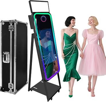 40'' Magic Mirror Photo Booth with Fill Light and Touch Screen Built-in Mini PC,RGB Light and Sharing for Event Party Wedding Rental Black, Photo Booth Machine