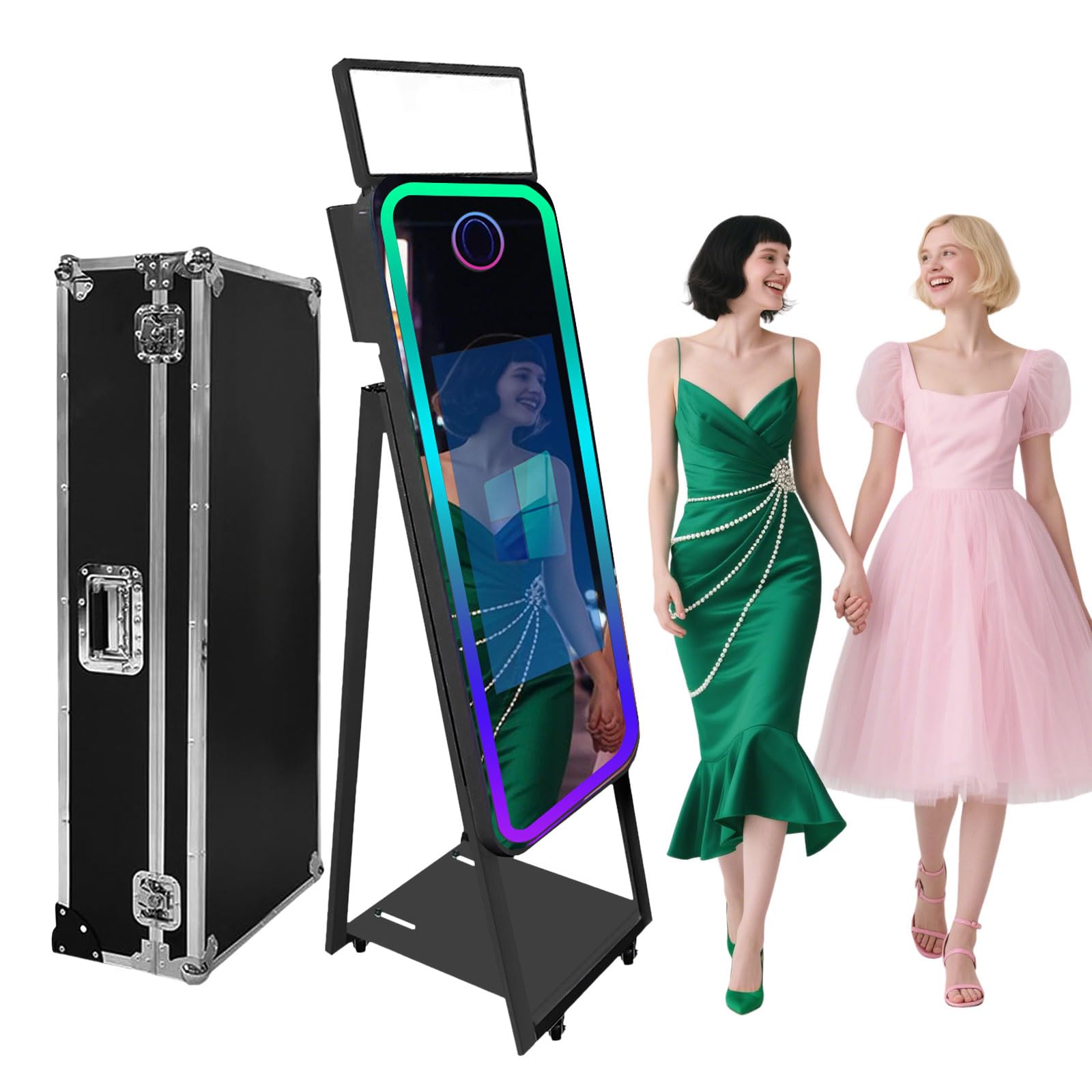 Cabina fotografica a specchio magico da 101,2 cm, con luce di riempimento e touch screen, mini PC integrato, luce RGB e condivisione, per eventi, feste, matrimoni, noleggio (nero, macchina+fotocamera)