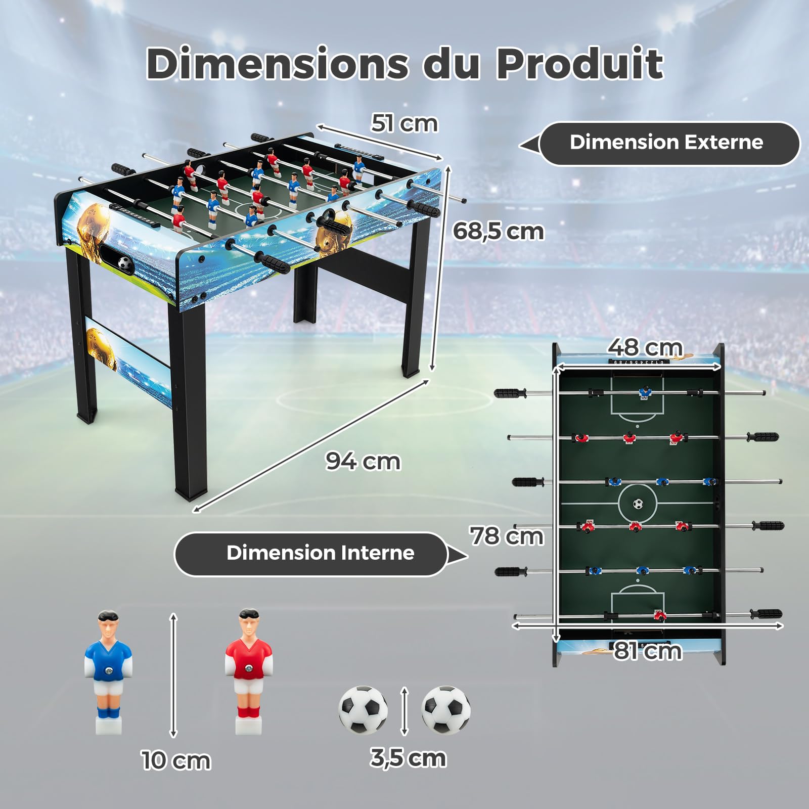 COSTWAY 2 en 1 Table de Baby-Foot avec 14 Joueurs & 2 Ballons, Table de Jeu avec Gardien de Score, Patins Antidérapantes, Jouet d'arcade pour Adulte Enfant pour Fête Bar Salle de Jeux