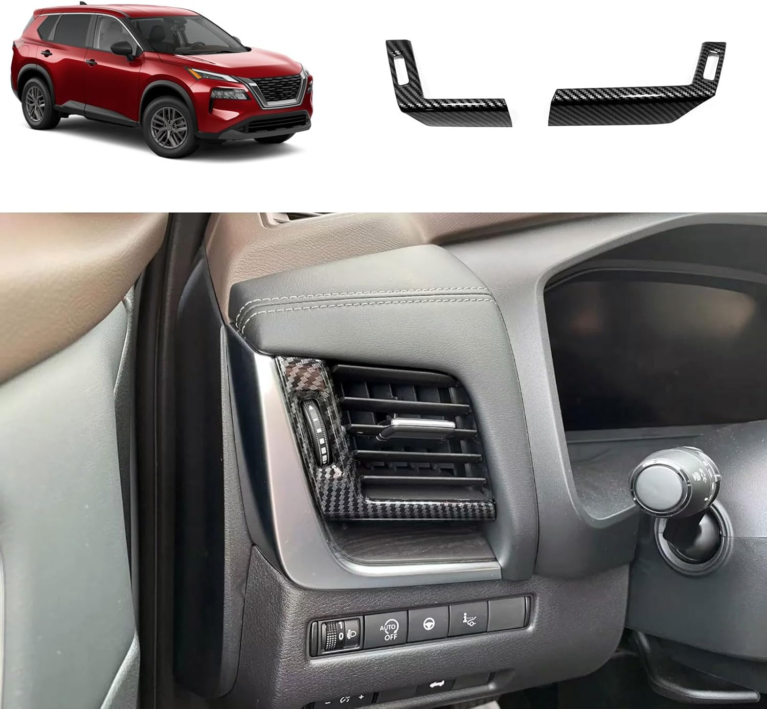 Front Side Air Conditioner Vent Cover Trims Compatible with Nissan Rogue 2021 2022 2023 2024 2025 2026 Wind Outlet Cover Trims Car Accessories ABS 2PC (Peach Wood Style)