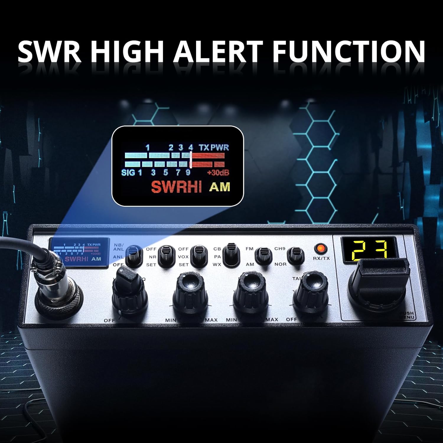 Radioddity CB-900 PRO CB Radio, AM/FM Mobile Radio with NOAA, RX & TX Noise Reduction, ASQ VOX Instant Emergency Channel 9, Support PA System, SWR High Alert for Trucker Driver