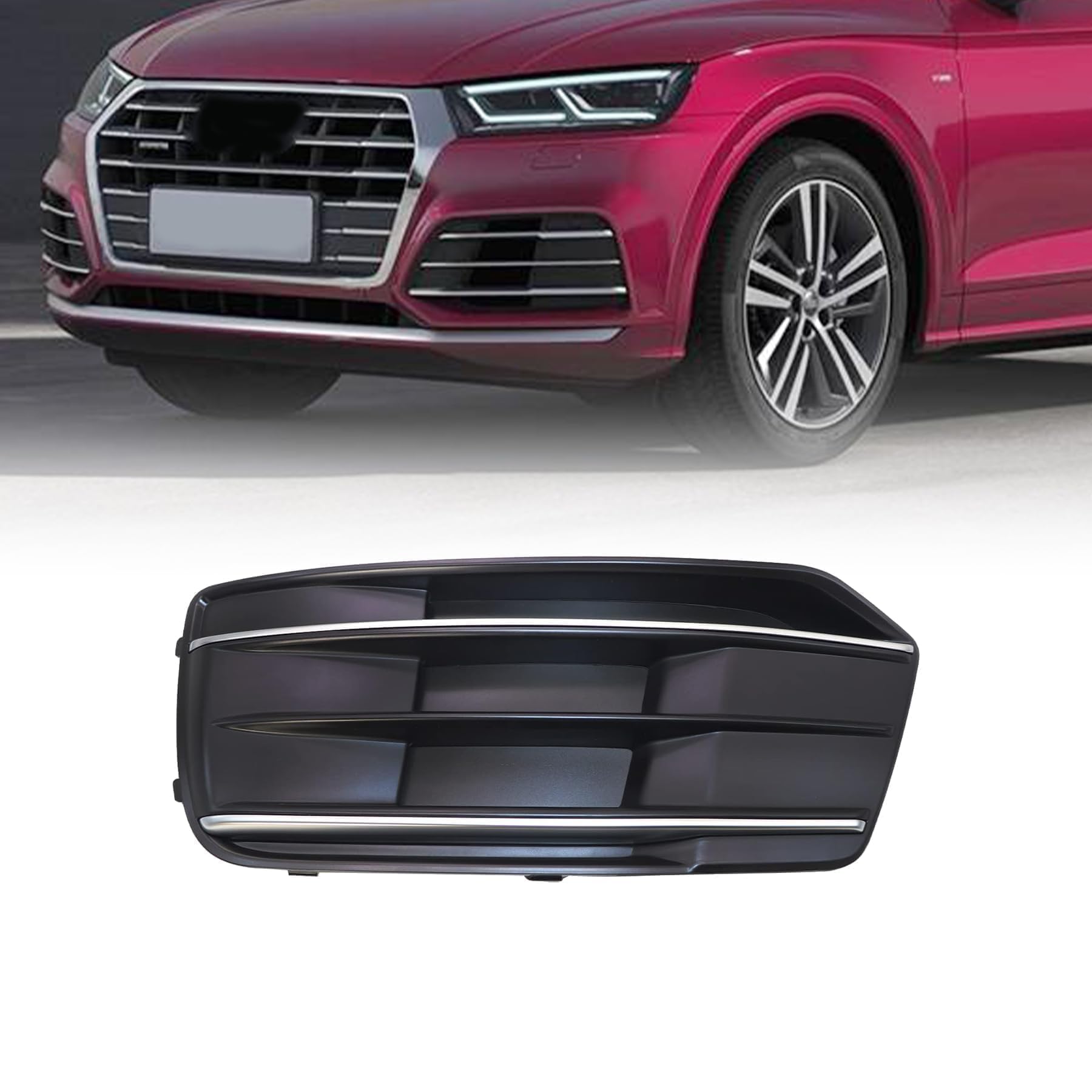 XQSMWF Front Bumper Fog Light Grille Chrome Bezel Insert Left Driver Side Compatible With Audi Q5 2018-2020# 80A807679DRU6 80A807245