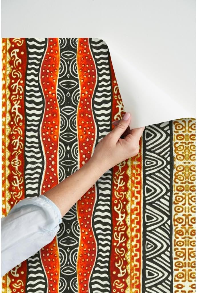 Peel & Stick Wallpaper 3ft x 2ft - African Inspired Stripes Mudcloth Colorful Earth Tones Vibrant Custom Removable Wallpaper by Spoonflower