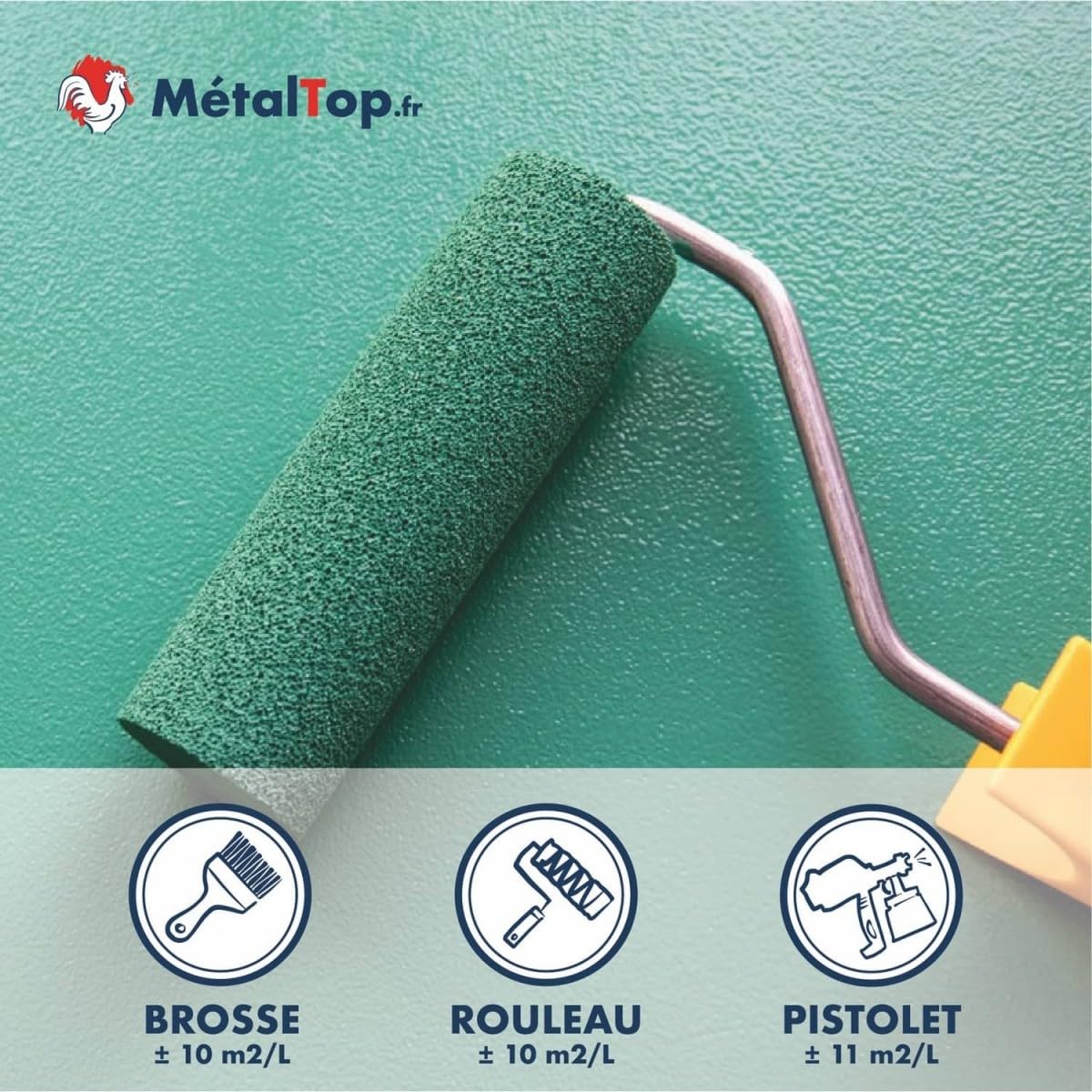 Metaltop - Peinture Murale Interieur - Vert mousse - RAL 6005-5 L - Haute couvrance pour murs en plâtre, placo et béton, rénovation rapide.