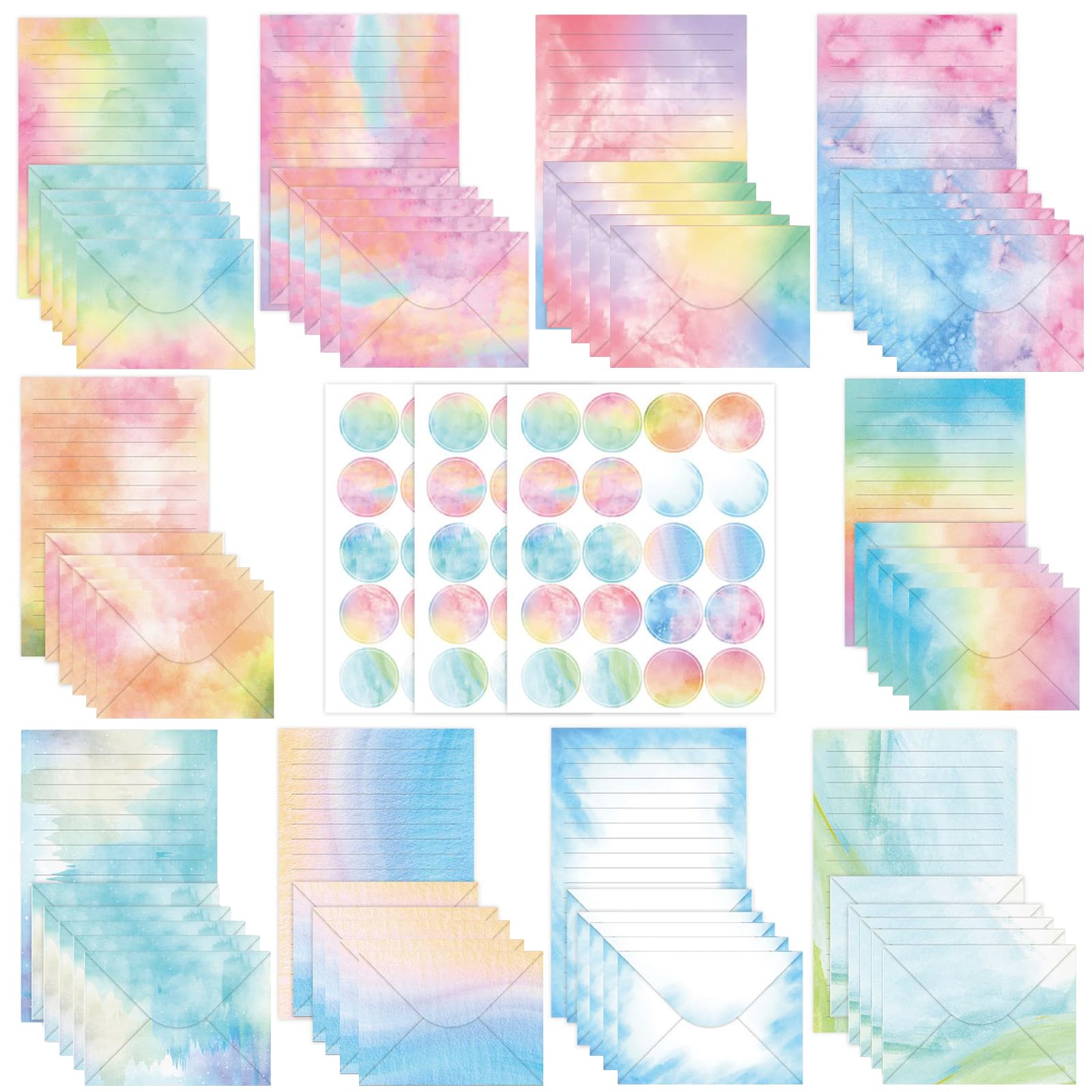 FENGQQKJ 160 Hojas Papel de Escribir con Juego de Sobres, 50 Papeles Escribir A5 y 50 Sobres con 60 Pegatinas Papel de Escribir con Membrete de Acuarela para Invitaciones Boda