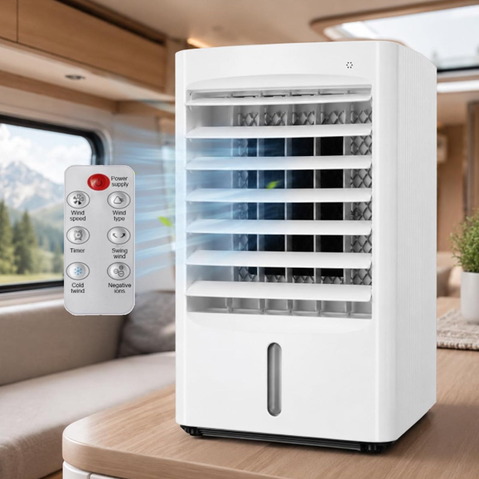 Enfriador de aire portátil para coche con control remoto, humidificador y purificador, temporizador de 3 velocidades, temporizador de 1/2/4 horas, ventilador de refrigeración móvil para camiones