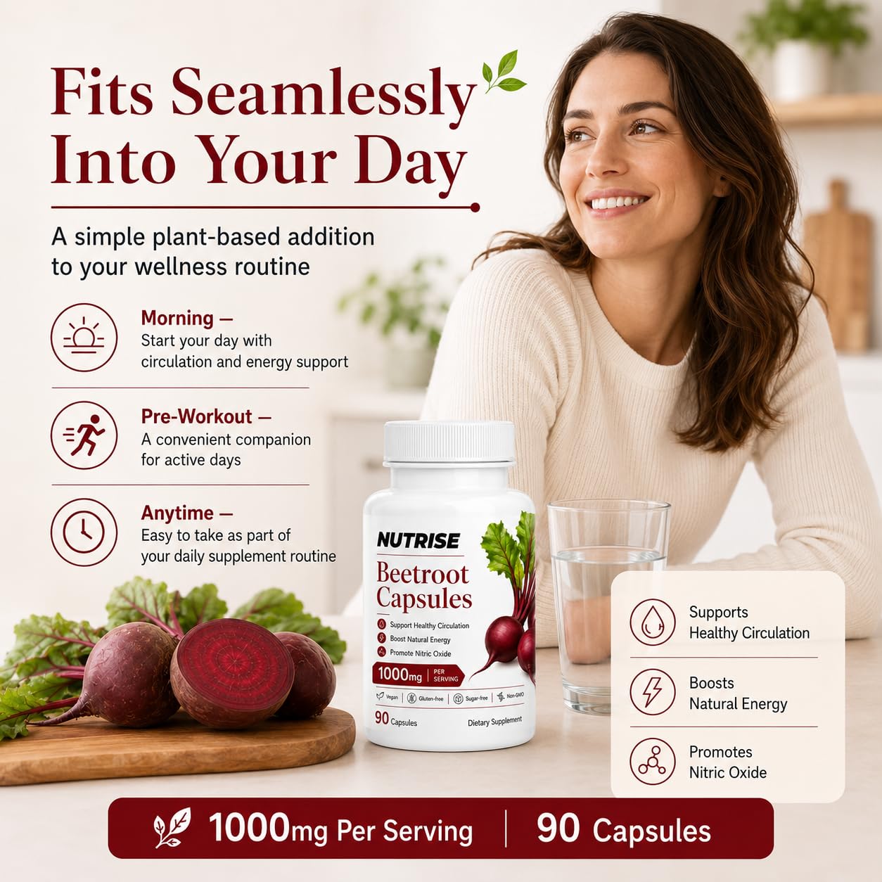 Nutrise Beetroot Capsules - 1000mg, Beetroot Circulation Supplement with Grape Seed Extract, 3-in-1 Formula, Boost Energy, Improve Mental Clarity, Non-GMO & Gluten Free, 90 Capsules (1) — Amazon image 5
