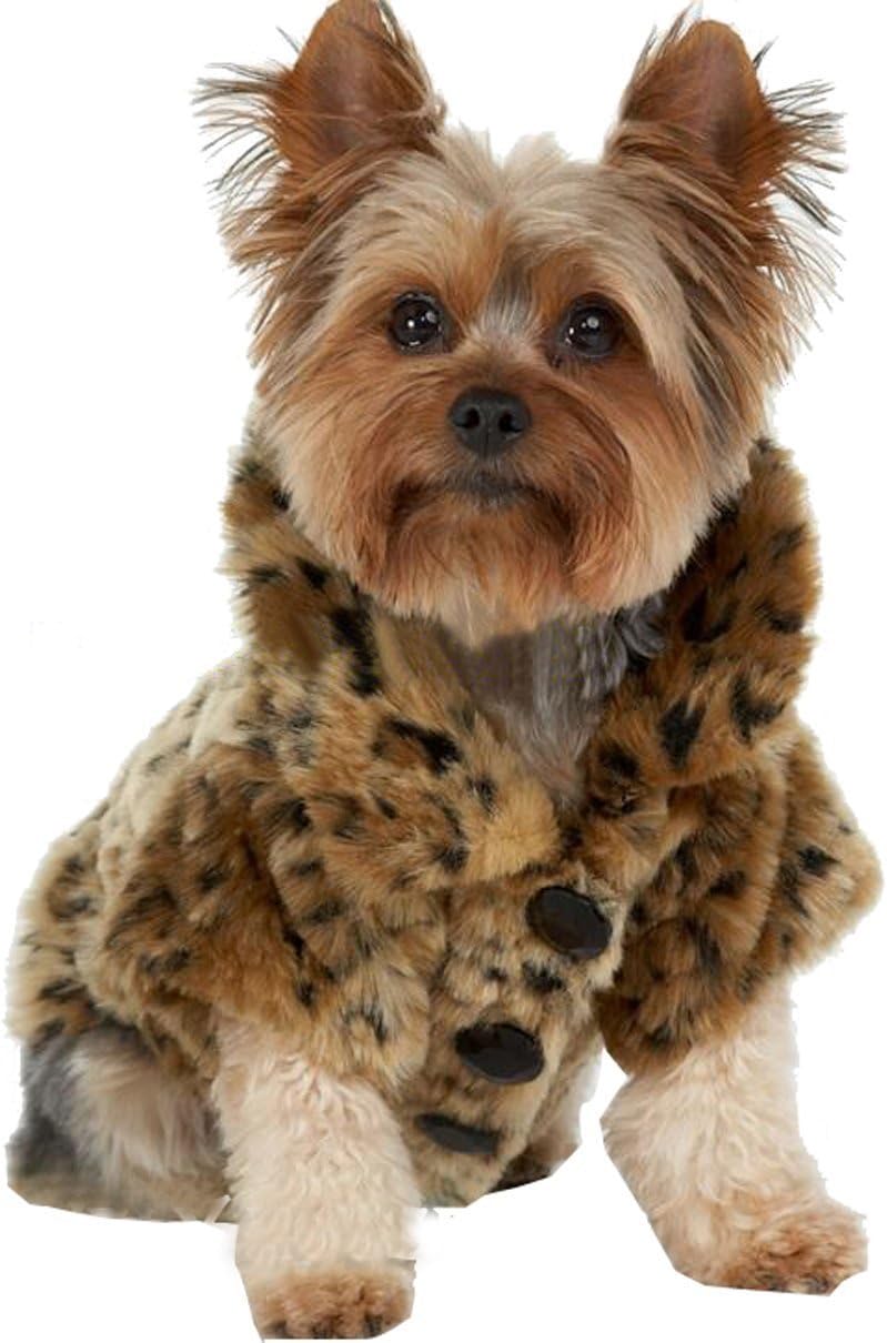 WISHLAND Dog Jacket Luxury Leopard Faux Fur Jacket Winter Clothes Pet Dogs Coat for Autumn and Winter Wearing