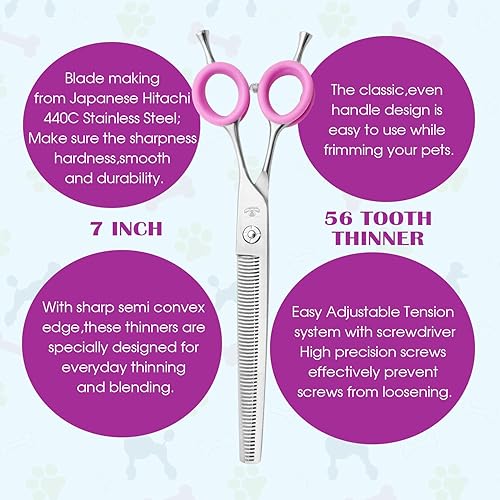 Miniatura 3 de Tijeras de aseo para perros, tijeras de 7.0 pulgadas con color mate de lujo, 56 tijeras de adelgazamiento de dientes