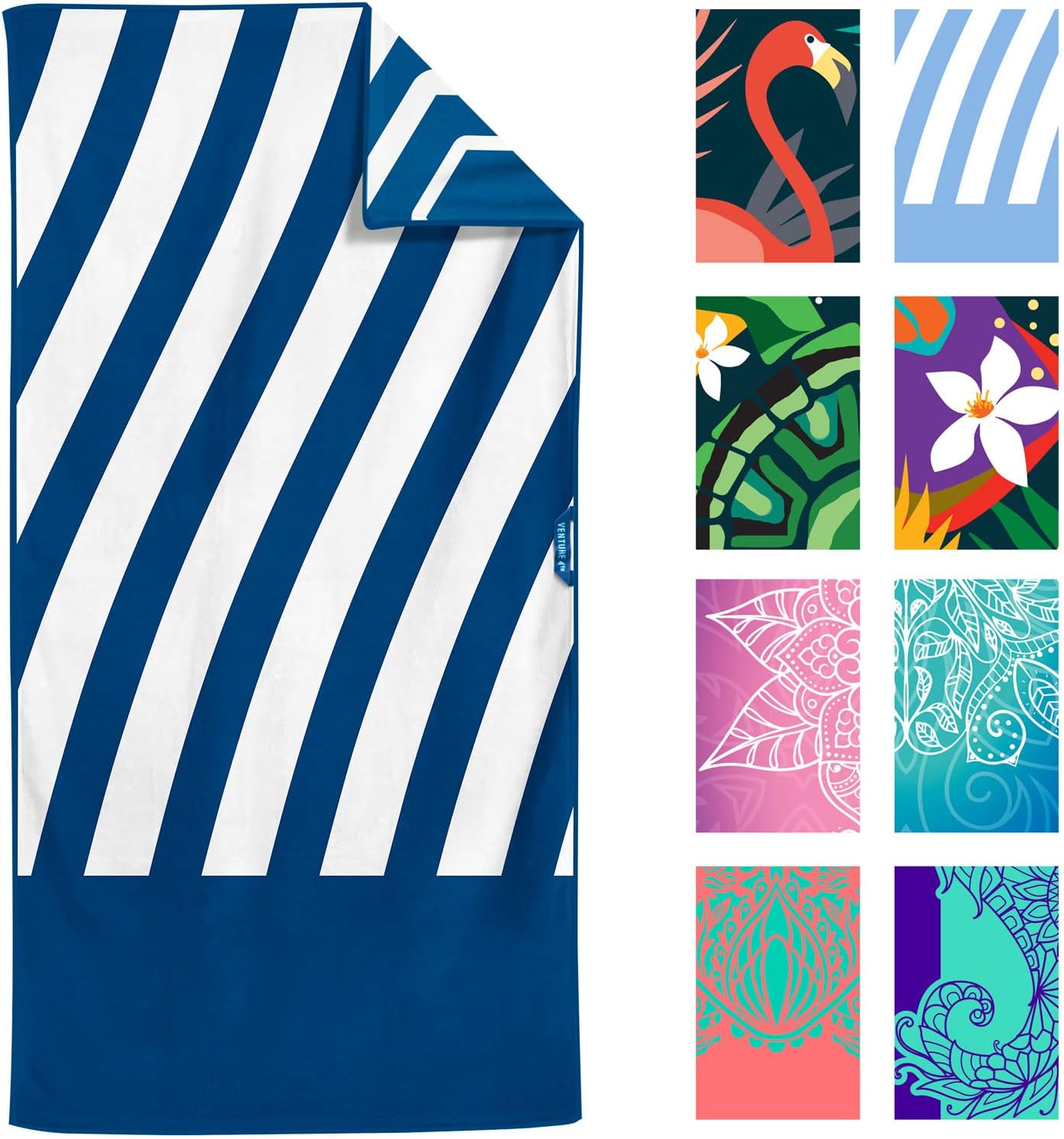 VENTURE 4TH Microfiber Beach Towel: Quick-Dry, Compact, Sand-Free, Absorbent, Sandproof and Lightweight