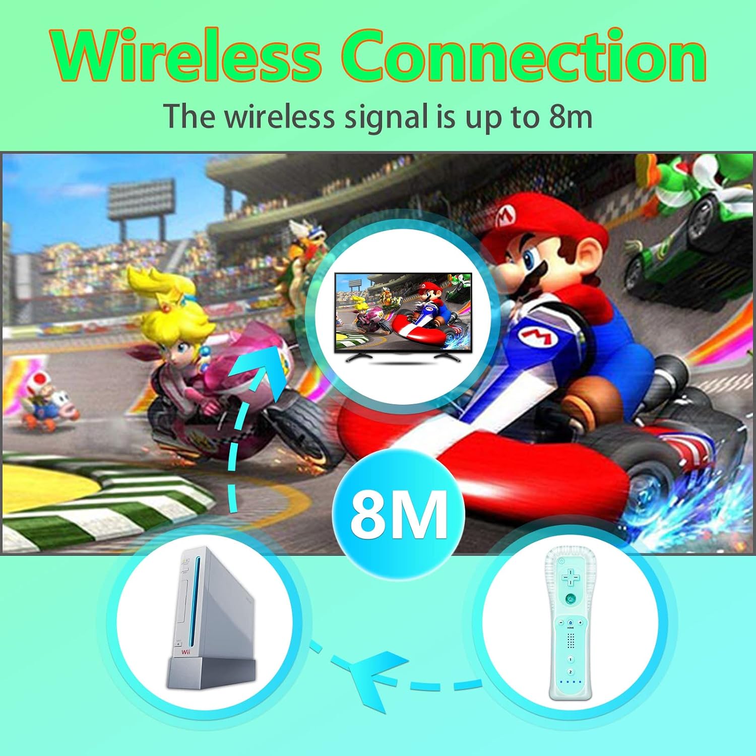 Wii Controller, KDYGPDCT 2 Packs Wii Controller and Wii Nunchuck for Wii and Wii U Console, with Silicone Case and Wrist Strap (Ice Blue + Light Green)