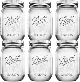 Regular Mouth Mason Jars 16 oz Bundle with Non Slip Jar Opener brand Set of 6-16 Ounce Size Mason Jars with Regular Mouth - Canning Glass Jars with Lids, Heritage Collection