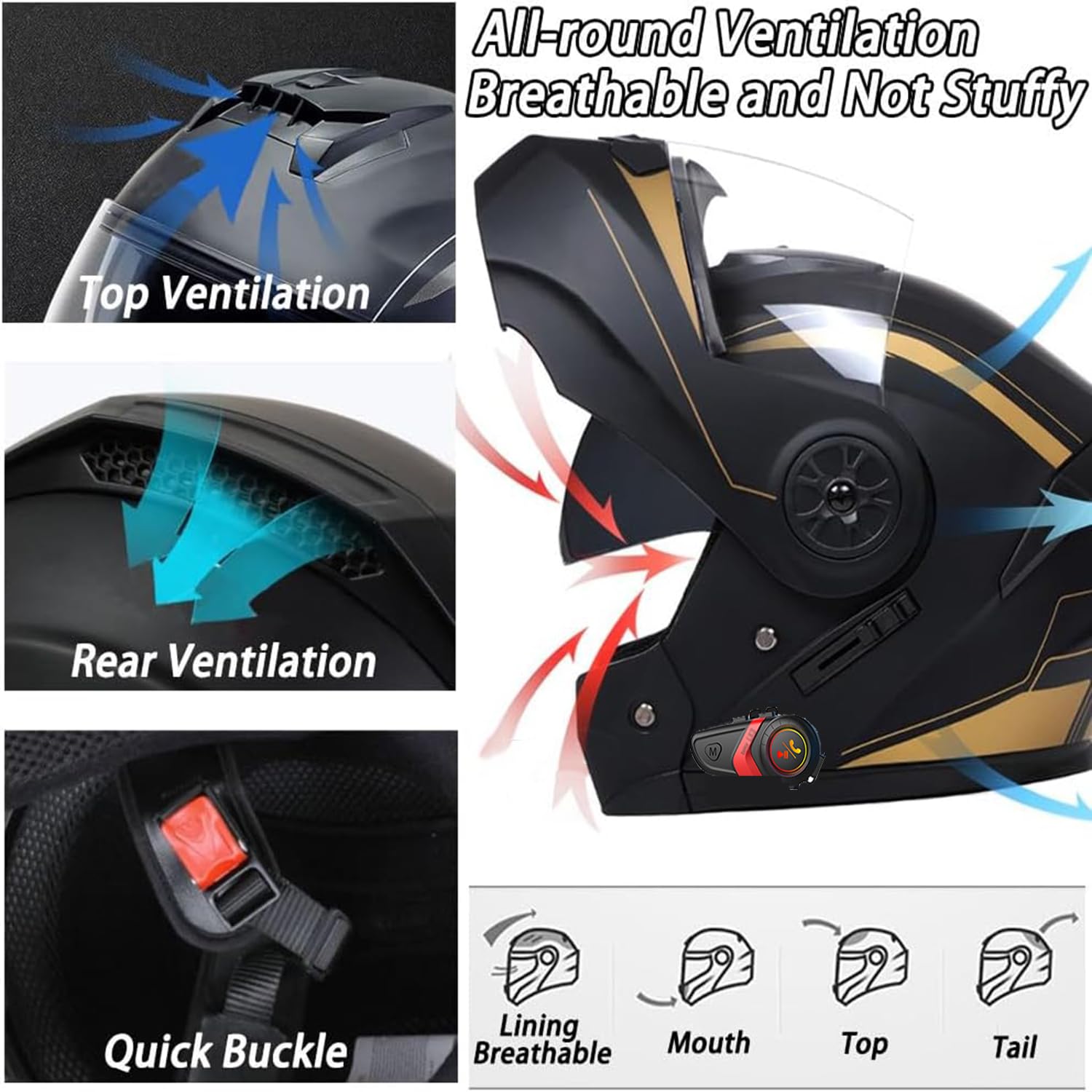 Casco Integrato Apribile con Interfono Casco Moto Modulare Bluetooth Caschi Modulari per Uomo Donna con Doppia Visiera Casco Integrale Casco Crash Omologati ECE