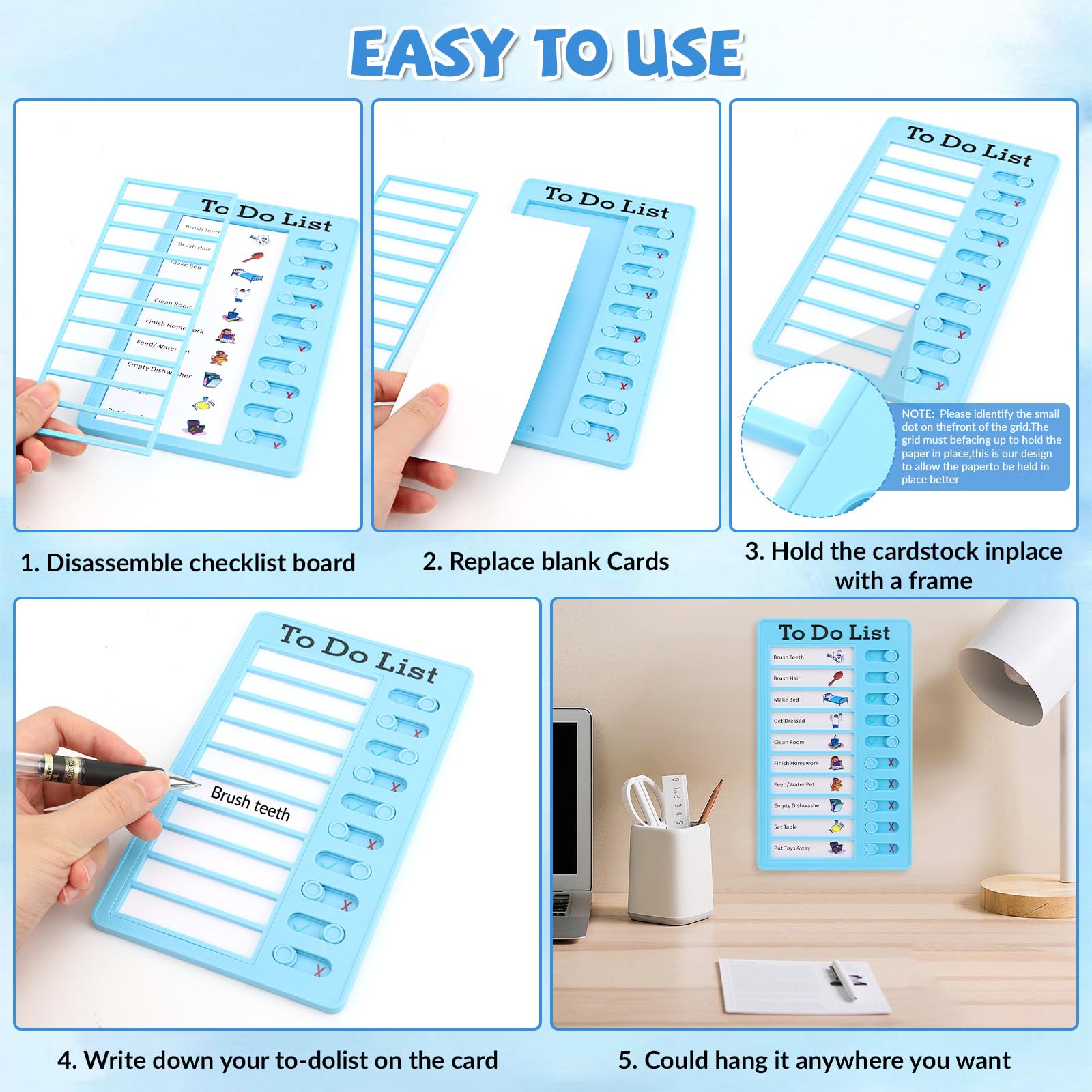 4 Lavagnette Promemoria Mkitnvy - To-Do List Riutilizzabili, 20x12 Cm, Con 20 Fogli, Per Casa, Ufficio, Viaggi - Foto 9