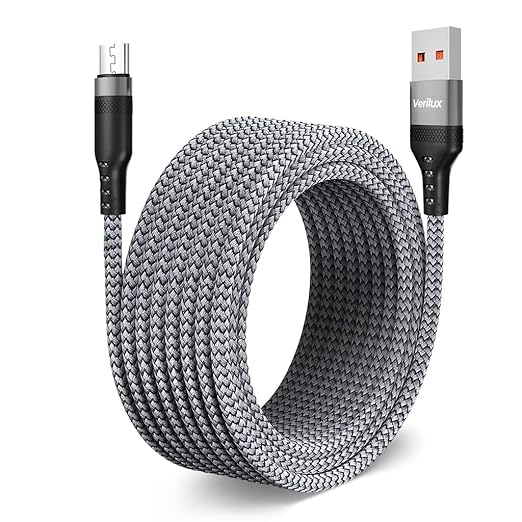 Verilux USB A to USB Micro Charging Cable 16.4Ft/5M Braided Nylon Micro USB Charging Cable for Phone, Tablet, Android Enabled Mobile Devices 5V/2A Charging Data Cable, Support 480Mbps Data Sync