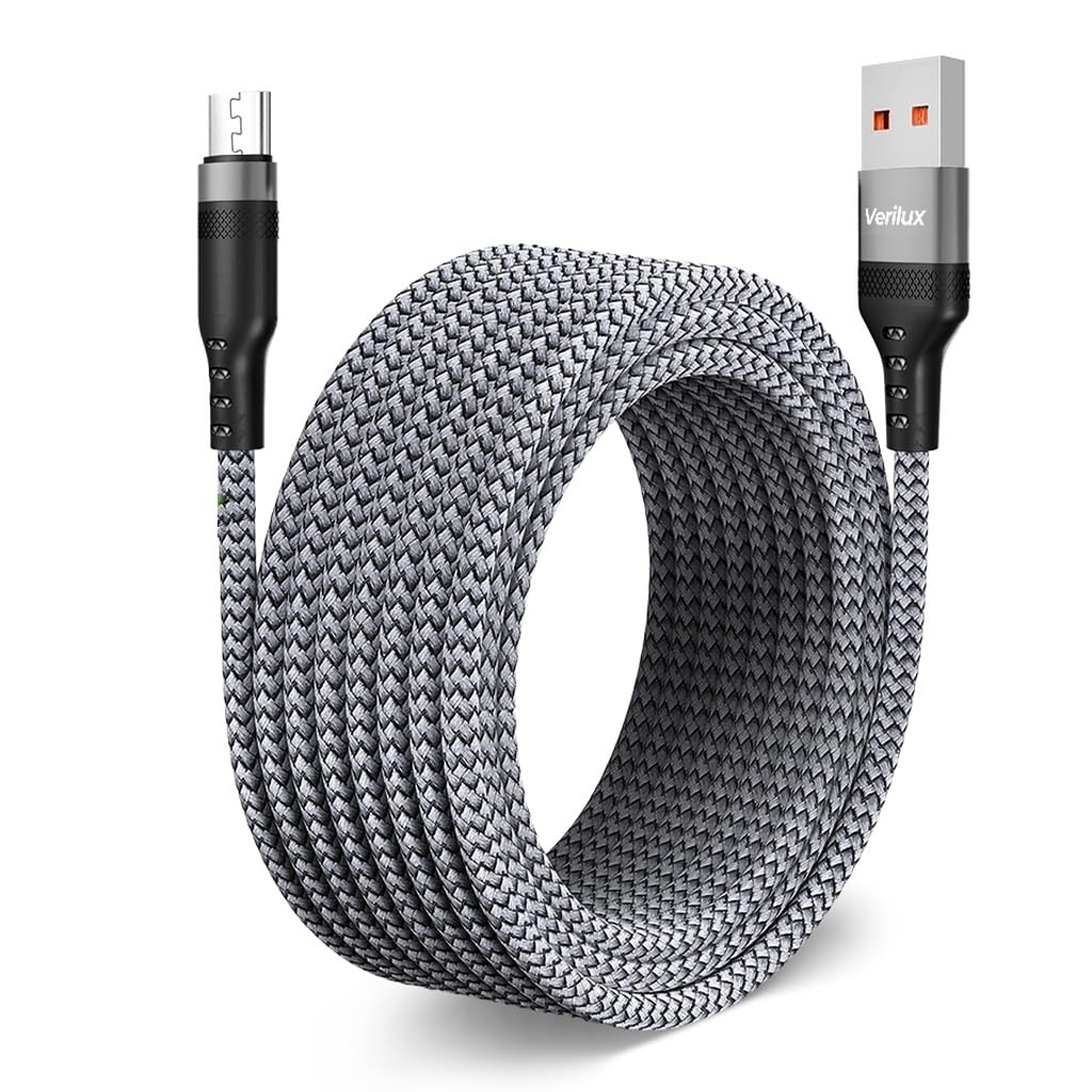 Verilux® USB A to USB Micro Charging Cable 16.4Ft/5M Braided Nylon Micro USB Charging Cable for Phone, Tablet, Android Enabled Mobile Devices 5V/2A Charging Data Cable, Support 480Mbps Data Sync-image-4