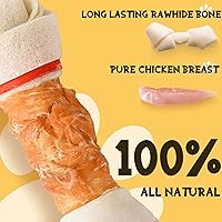 Vista 2 de ASMPET Golosinas masticables para perros, 6.5 pulgadas de piel cruda envuelta en pollo con huesos anudados para el cuidado dental para razas