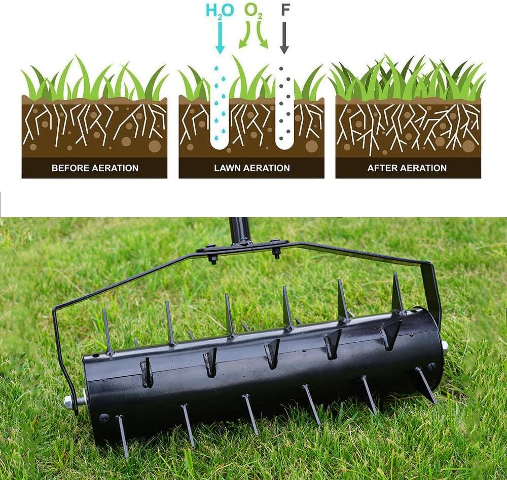 Yeeoy Rolling Lawn Aerator Upgrade Manual Aerator Lawn Tool with Tine Spikes Anti-Slip Handle Heavy-Duty Spike Soil Aeration Tool for Lawn, Garden, and Yard Grass Care