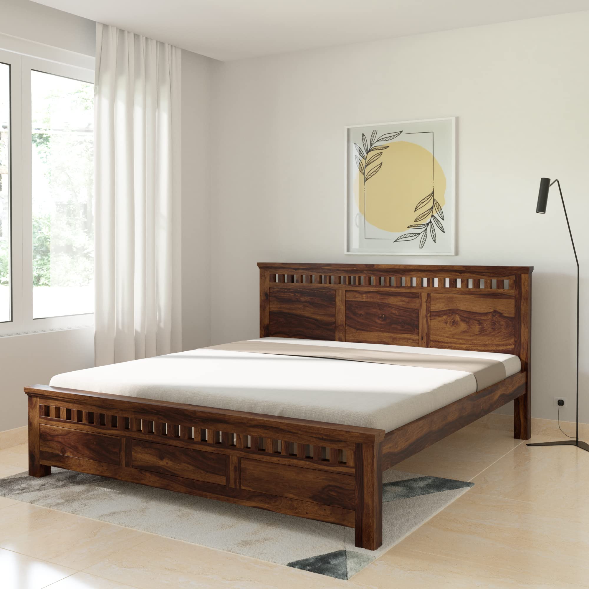 Amazon Brand - Solimo Nauta King Size Solid Sheesham Wood Bed Without Storage (Natural Finish) (B09WCFVMLT) Amazon Price History, Amazon Price Tracker