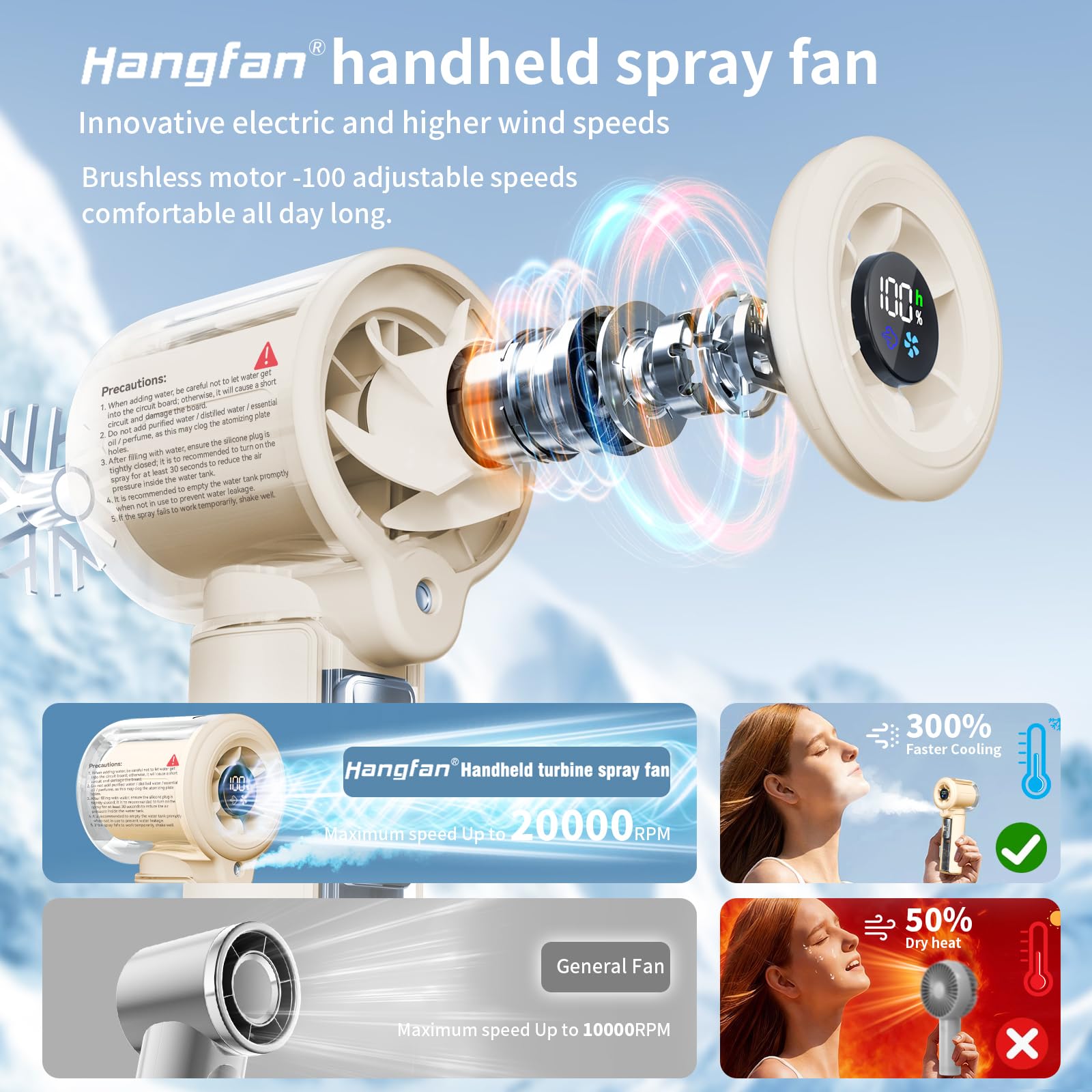 3000mAh Upgraded Version Handheld Spray Fan Portable Spray Fan Rechargeable, Water Spray Fan Electric Handheld Cooling Ice Fan for Summer Beach Travel and Concerts, Women's Gift (Beige)
