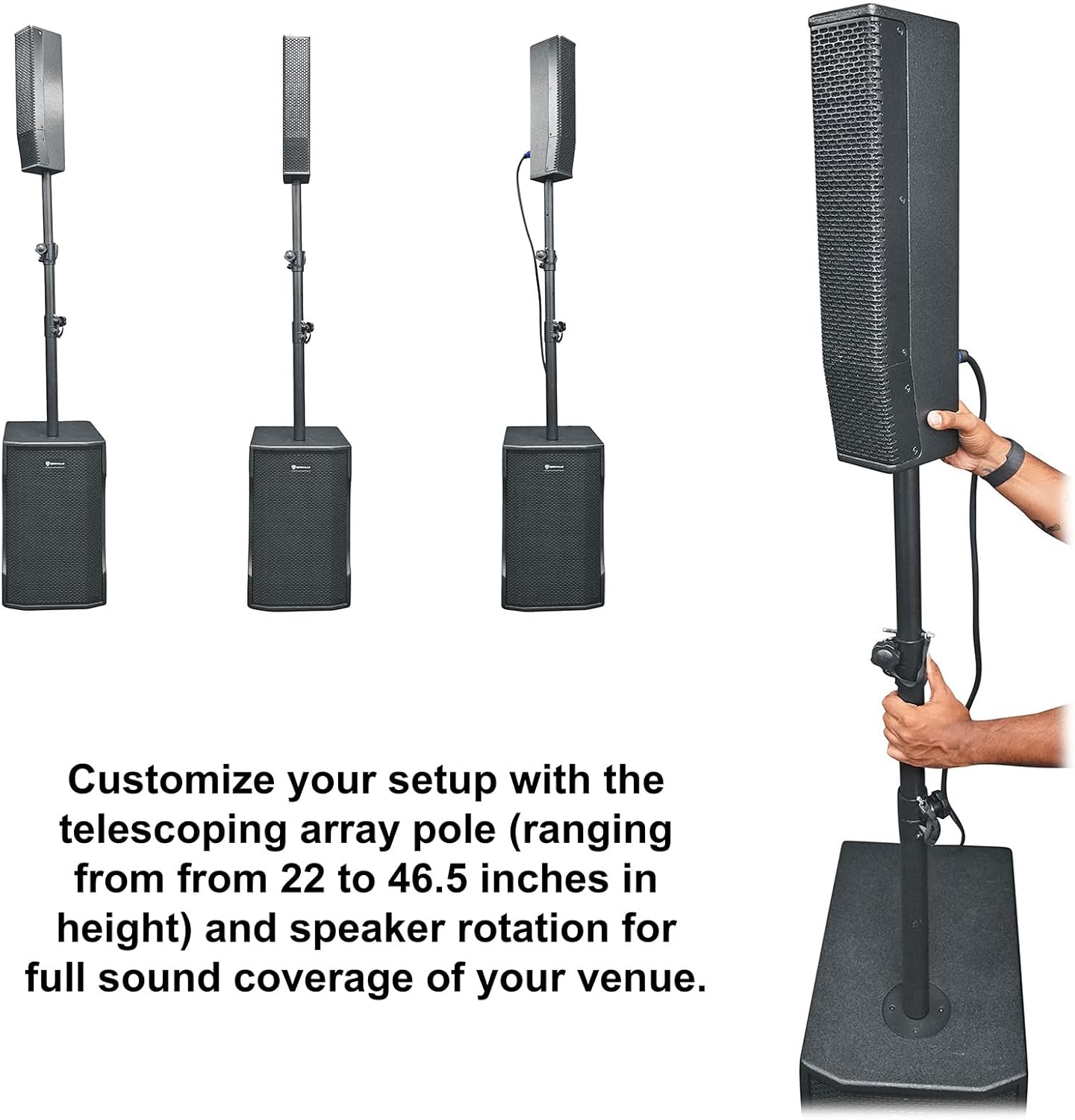 Rockville TITAN COLUMN 12 Powered Array System, 12" Sub, Deep Bass, 2600W, DSP, Adjustable Pole, Bluetooth, Bag Included, Perfect for DJs, Parties - Image 5