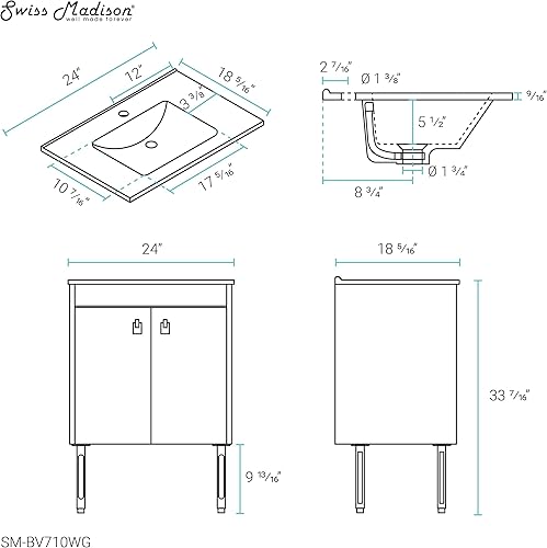 Miniatura 3 de Swiss Madison Lumiere - Tocador de baño de 24 pulgadas, color blanco y dorado
