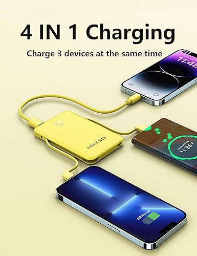 Miniatura 7 de Batería externa ultra delgada de 6000 mAh, tamaño de tarjeta, cables USB C integrados, cargador portátil para teléfonos, batería externa de 3