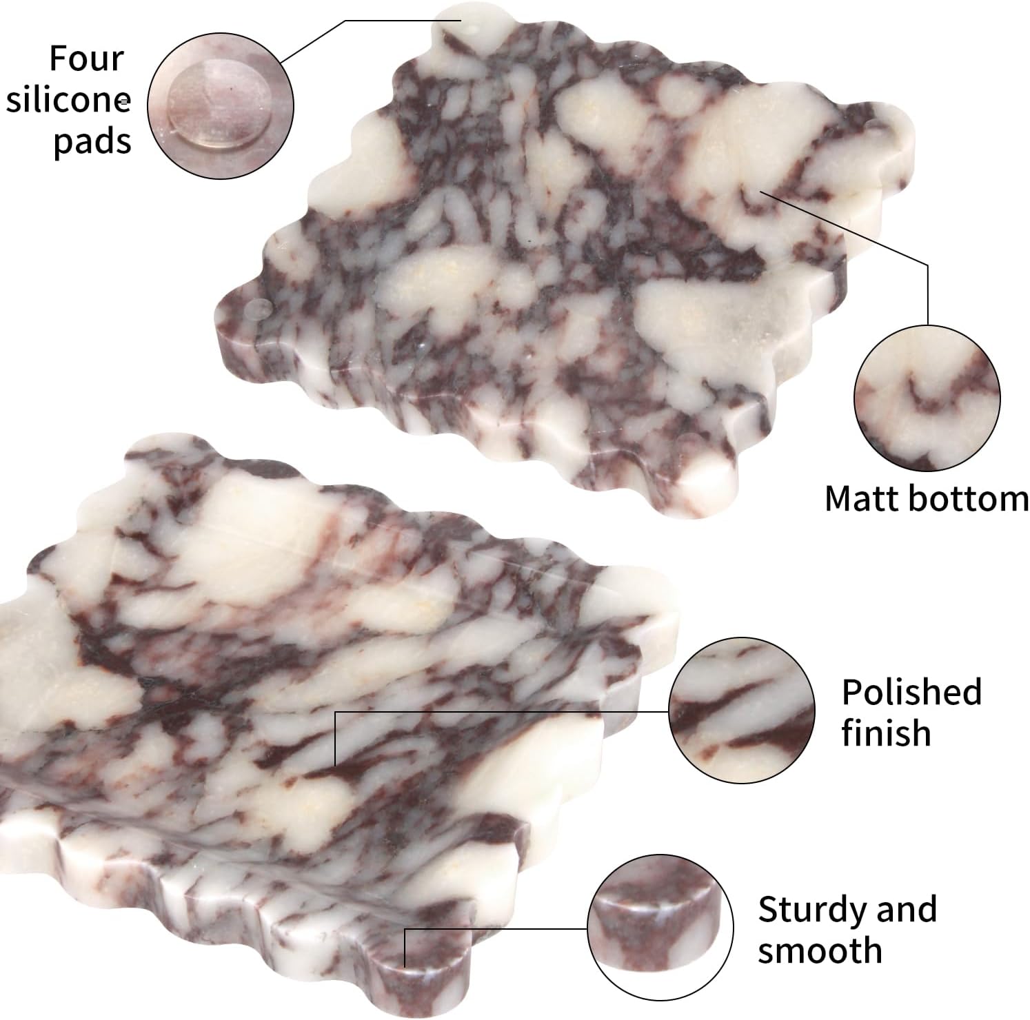 Square Marble Decorative Tray with Scalloped Edge,Luxury Natural Calcutta Stone Bathroom Vanity Tray, Dresser Top Perfume Coffee Home Sink Tray, Key Trinket Ring (Turkey Calacatta Viola, 8 * 8) - Image 5